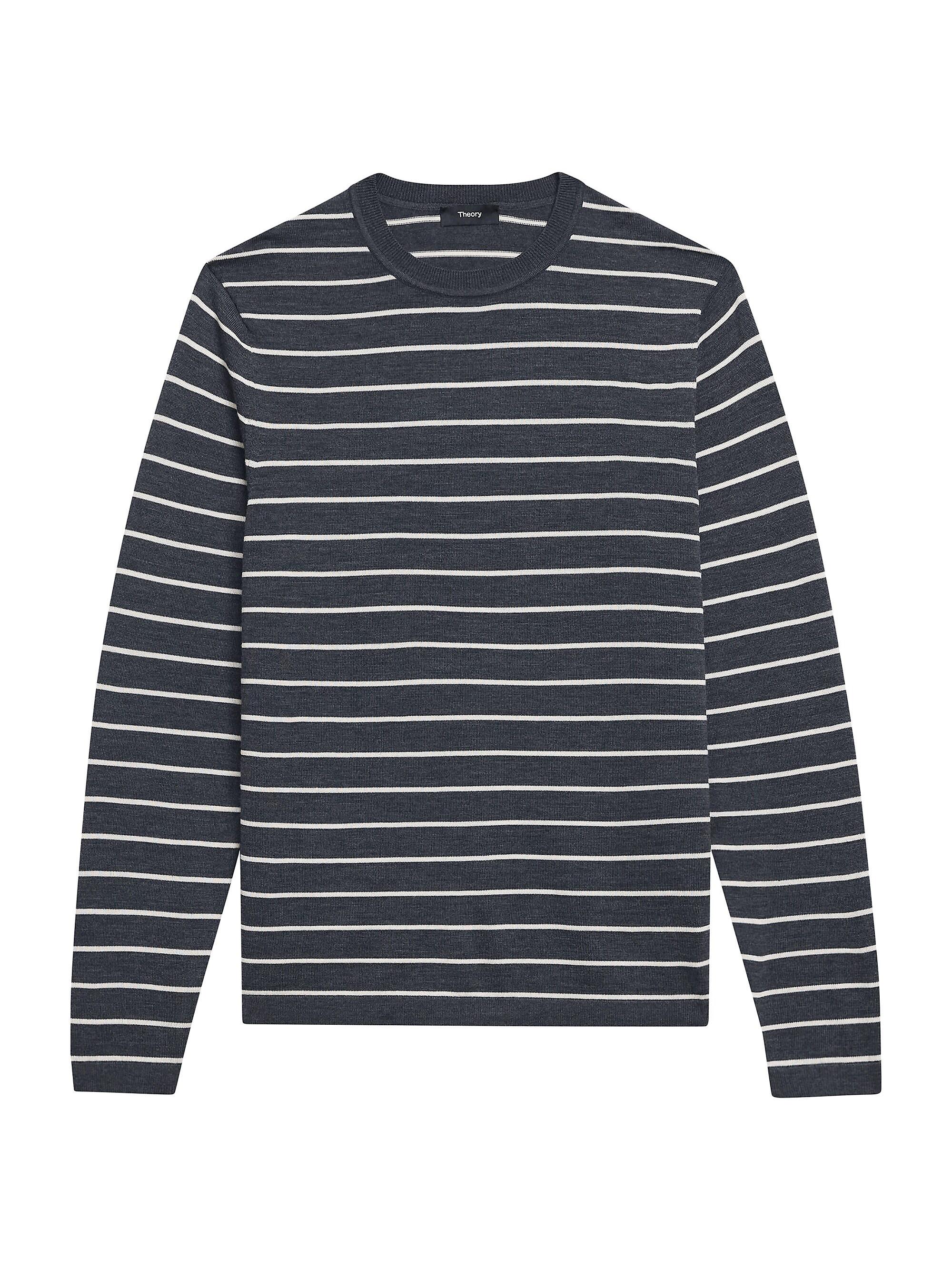 Theory Men's Striped Wool Sweater - Dark Grey Heather
