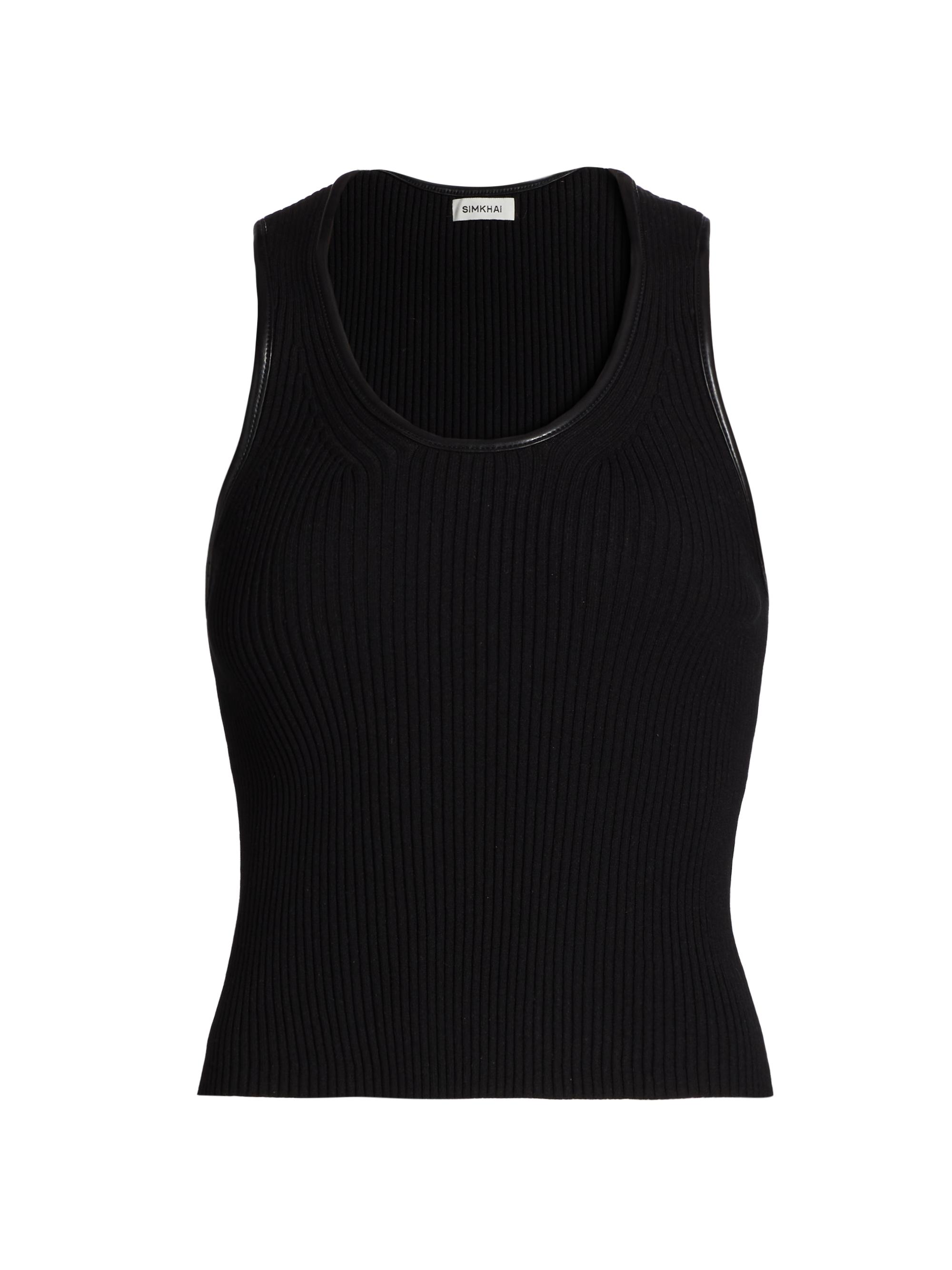 SIMKHAI Women's Cobain Rib-Knit Scoopneck Tank Top - Black