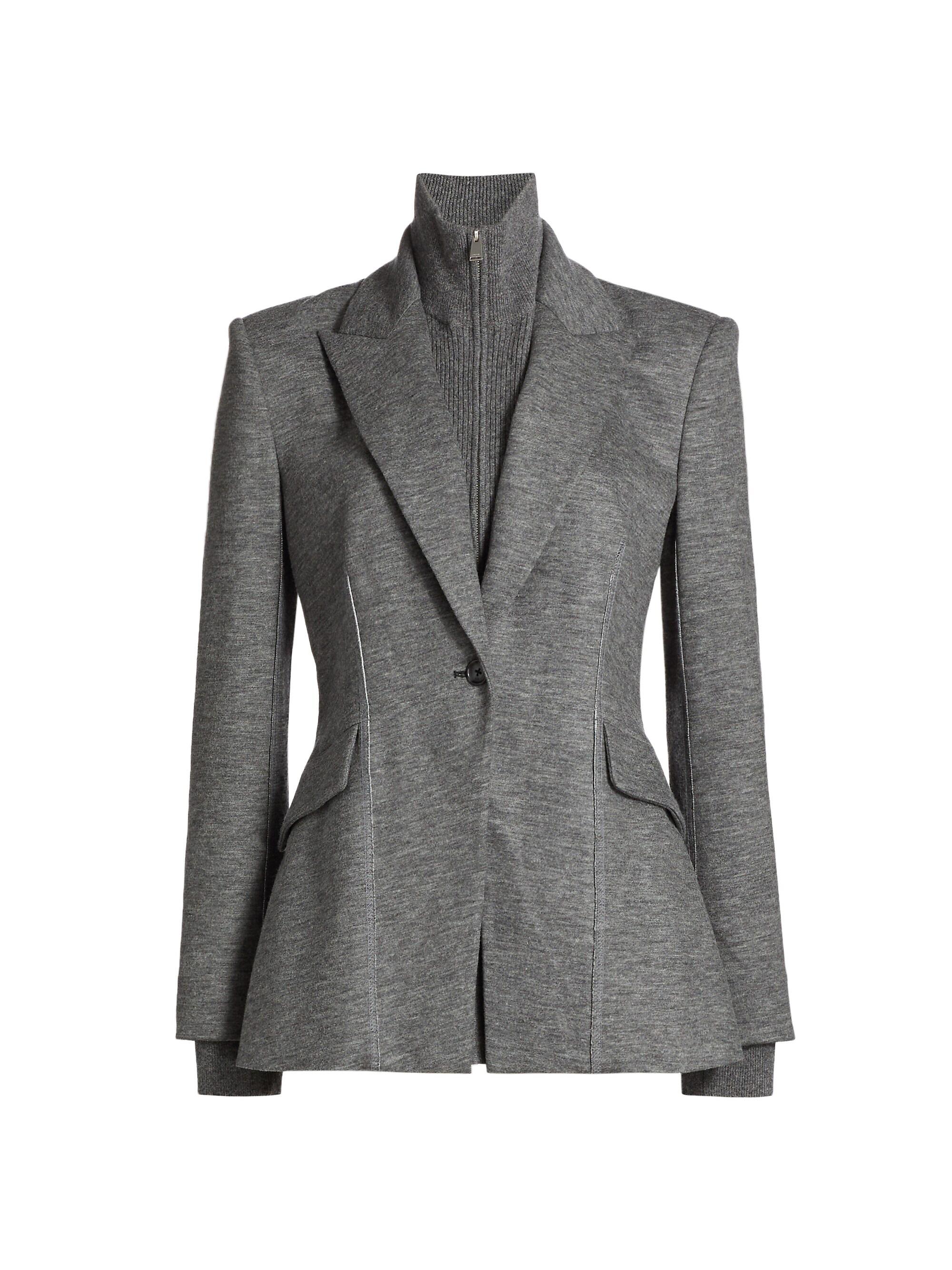 SIMKHAI Women's Auden Wool-Blend Single-Breasted Combo Blazer - Warm Gray