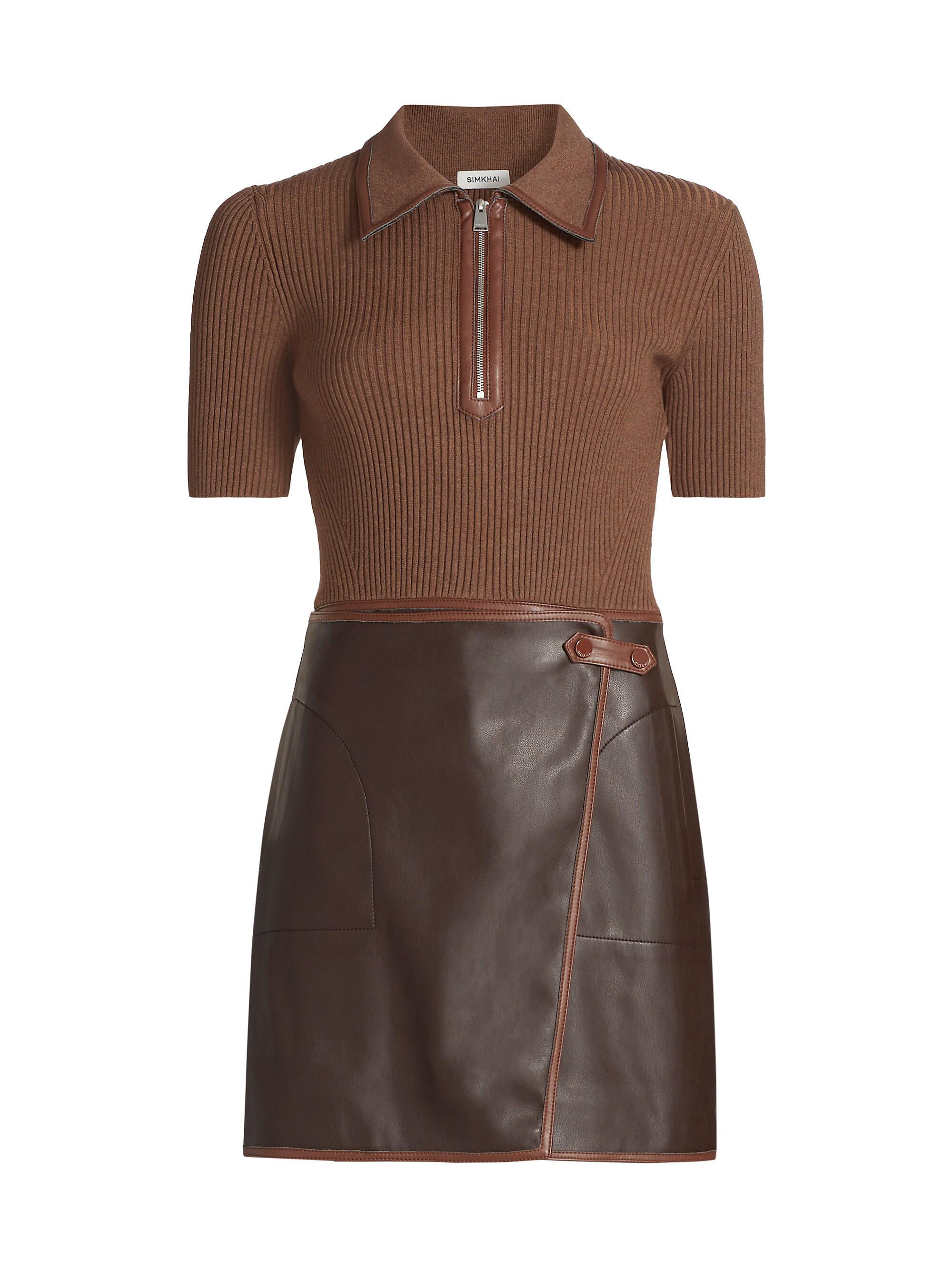 SIMKHAI Women's Ettalyn Rib-Knit Combo Minidress - Chocolate Multi