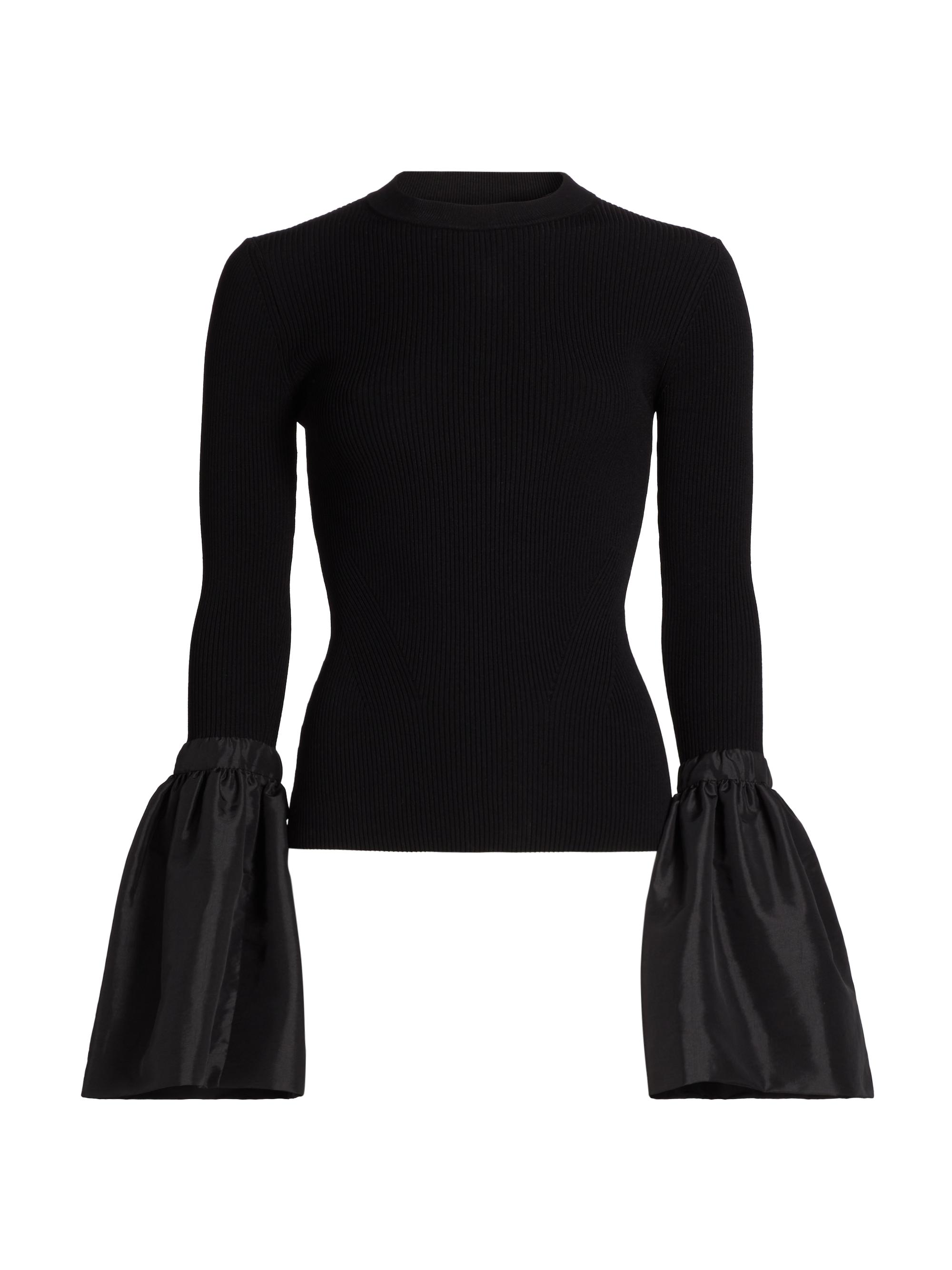 SIMKHAI Women's Agata Rib-Knit Bell-Sleeve Sweater - Black