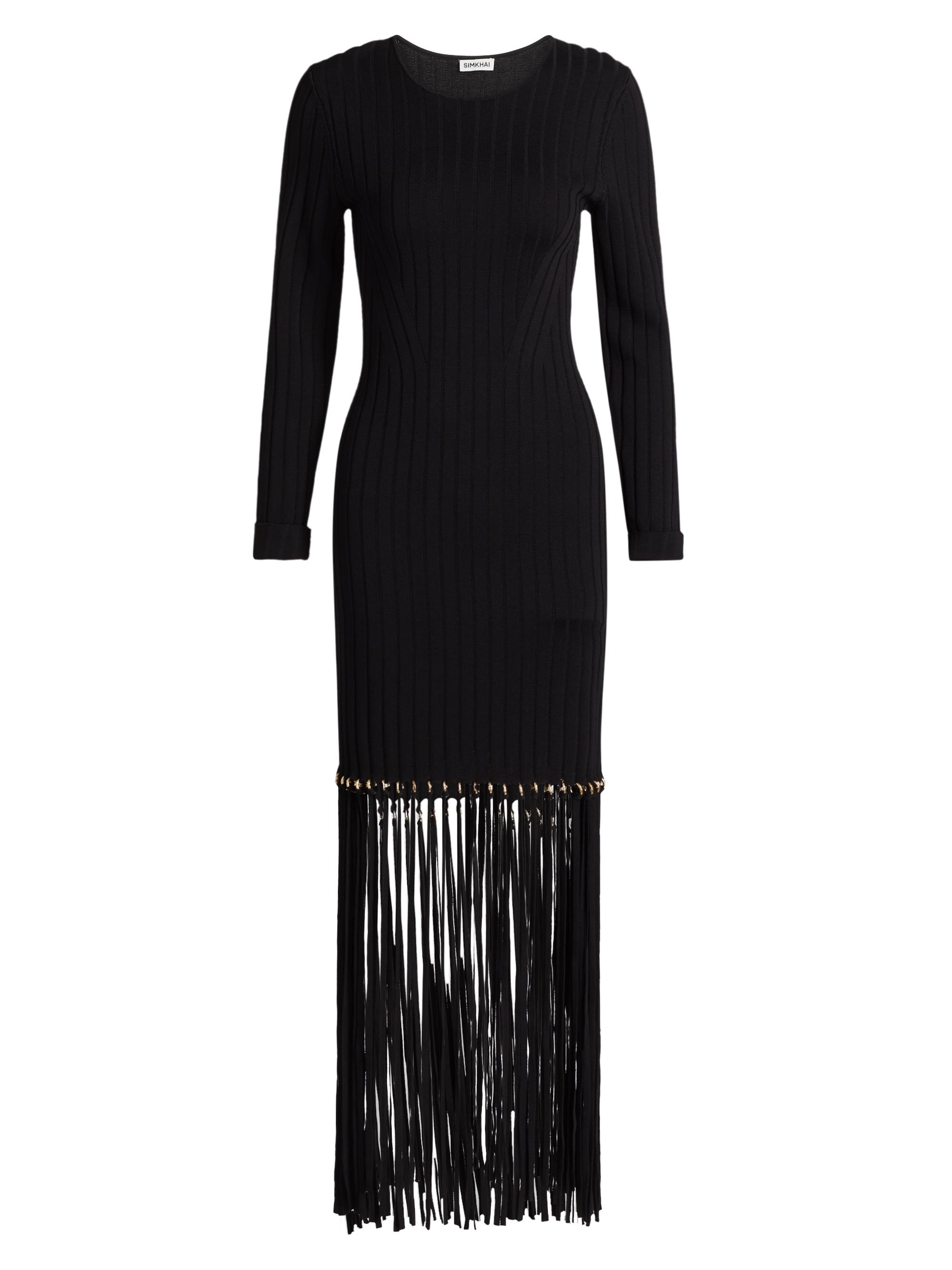SIMKHAI Women's Sharron Fringed Knit Maxi Dress - Black