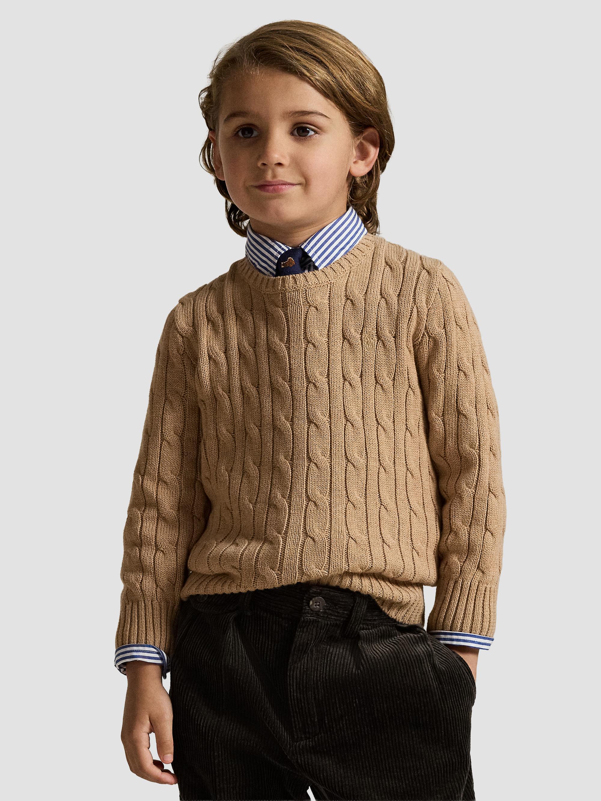 Polo Ralph Lauren Little Boy's & Boy's Cable-Knit Crewneck Sweater - Camel Heather | Thumbnail 3