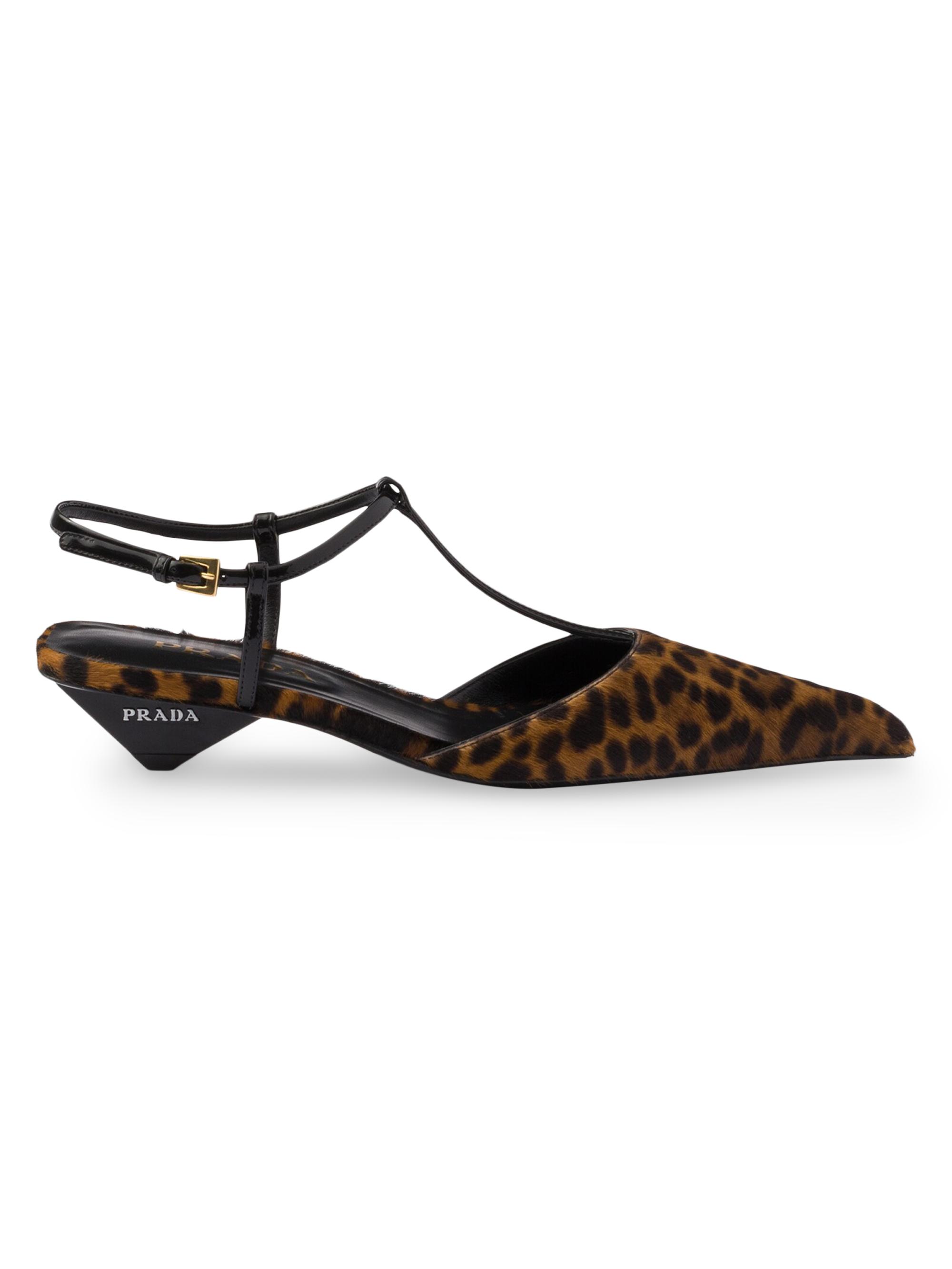 Prada Women's Printed Leather Slingback Pumps - Brown Black