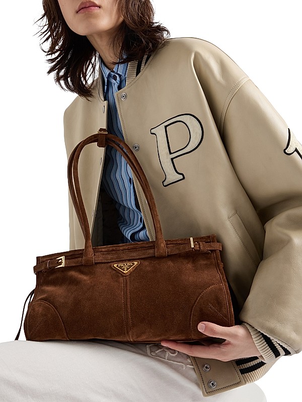 Shop Prada Bonnie Medium Suede Top Handbag | Saks Fifth Avenue Shop Prada Bonnie Medium Suede Top Handbag | Saks Fifth Avenue