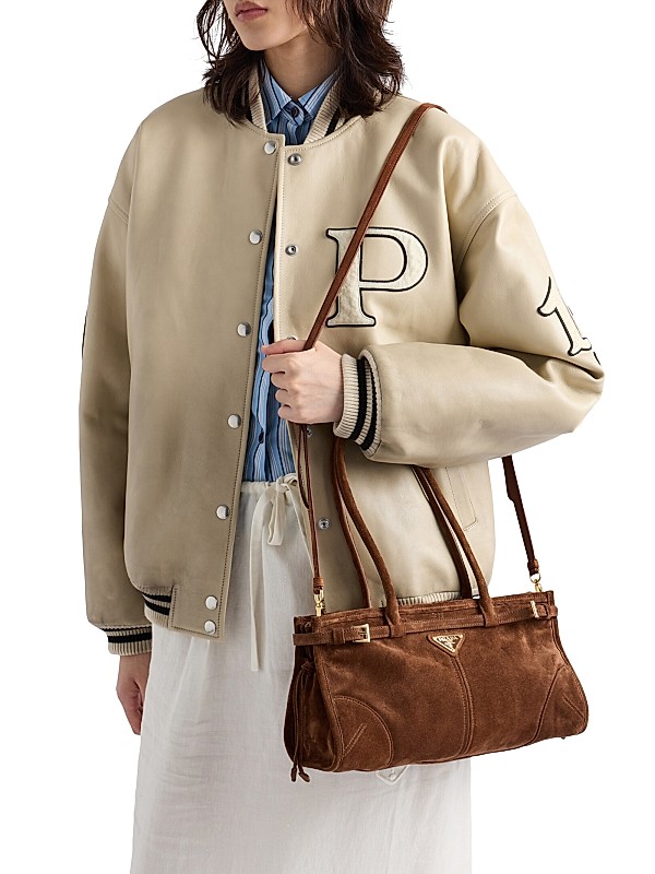 Shop Prada Bonnie Medium Suede Top Handbag | Saks Fifth Avenue Shop Prada Bonnie Medium Suede Top Handbag | Saks Fifth Avenue