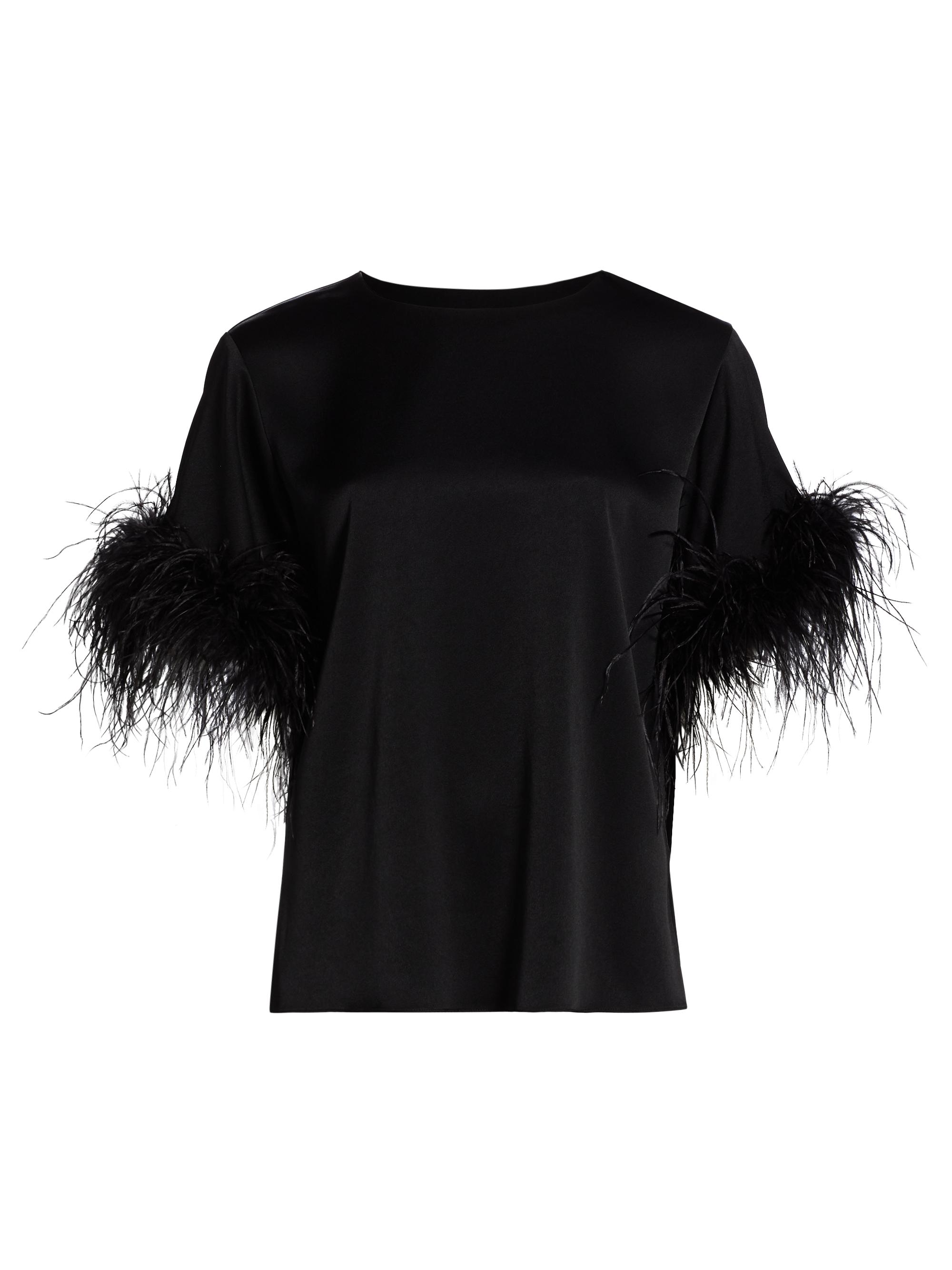 Kobi Halperin Women's Monte Feather-Trim Short-Sleeve Blouse - Black