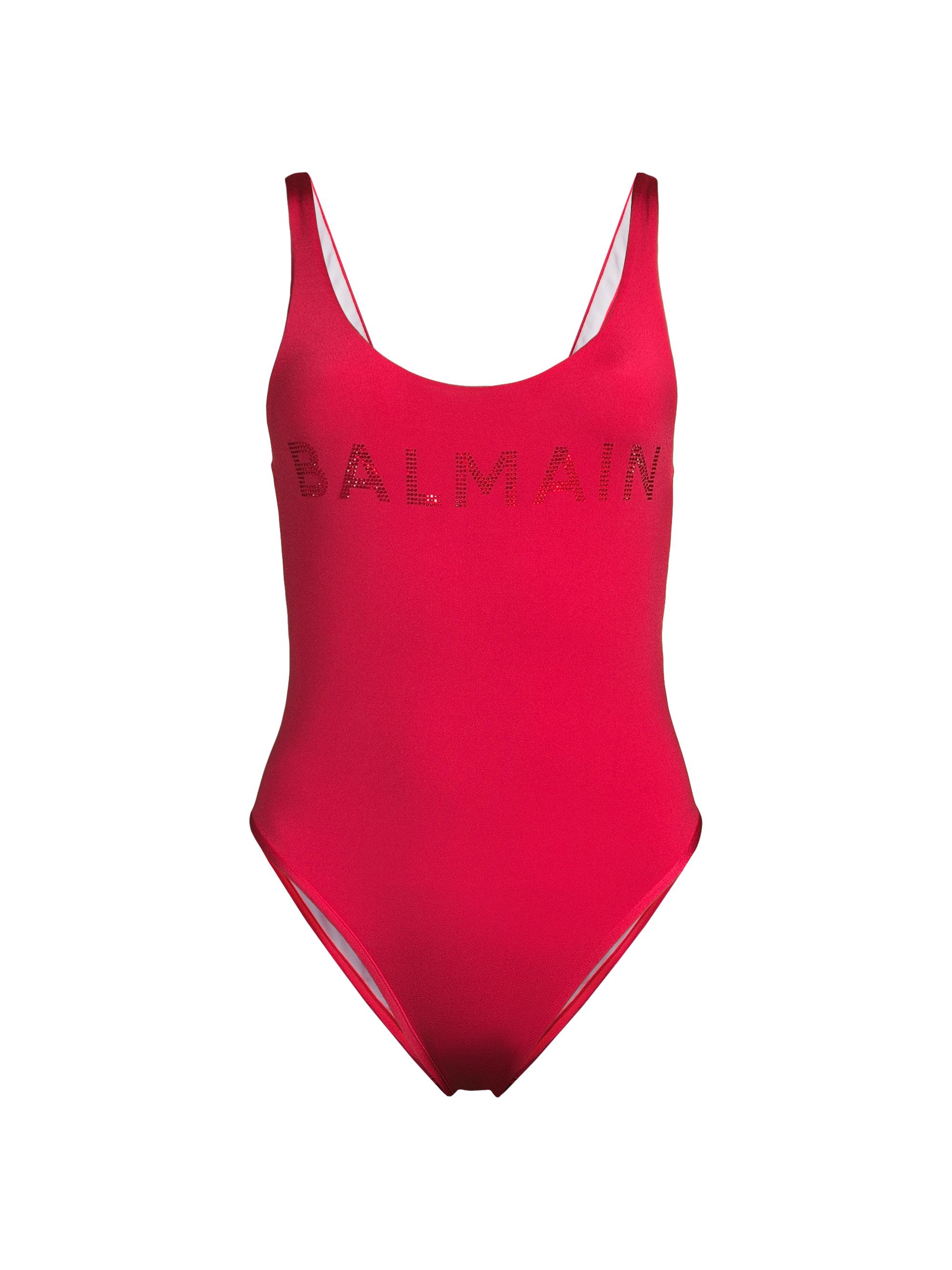 Balmain Women's Strass Tone-on-Tone Logo One-Piece Swimsuit - Black