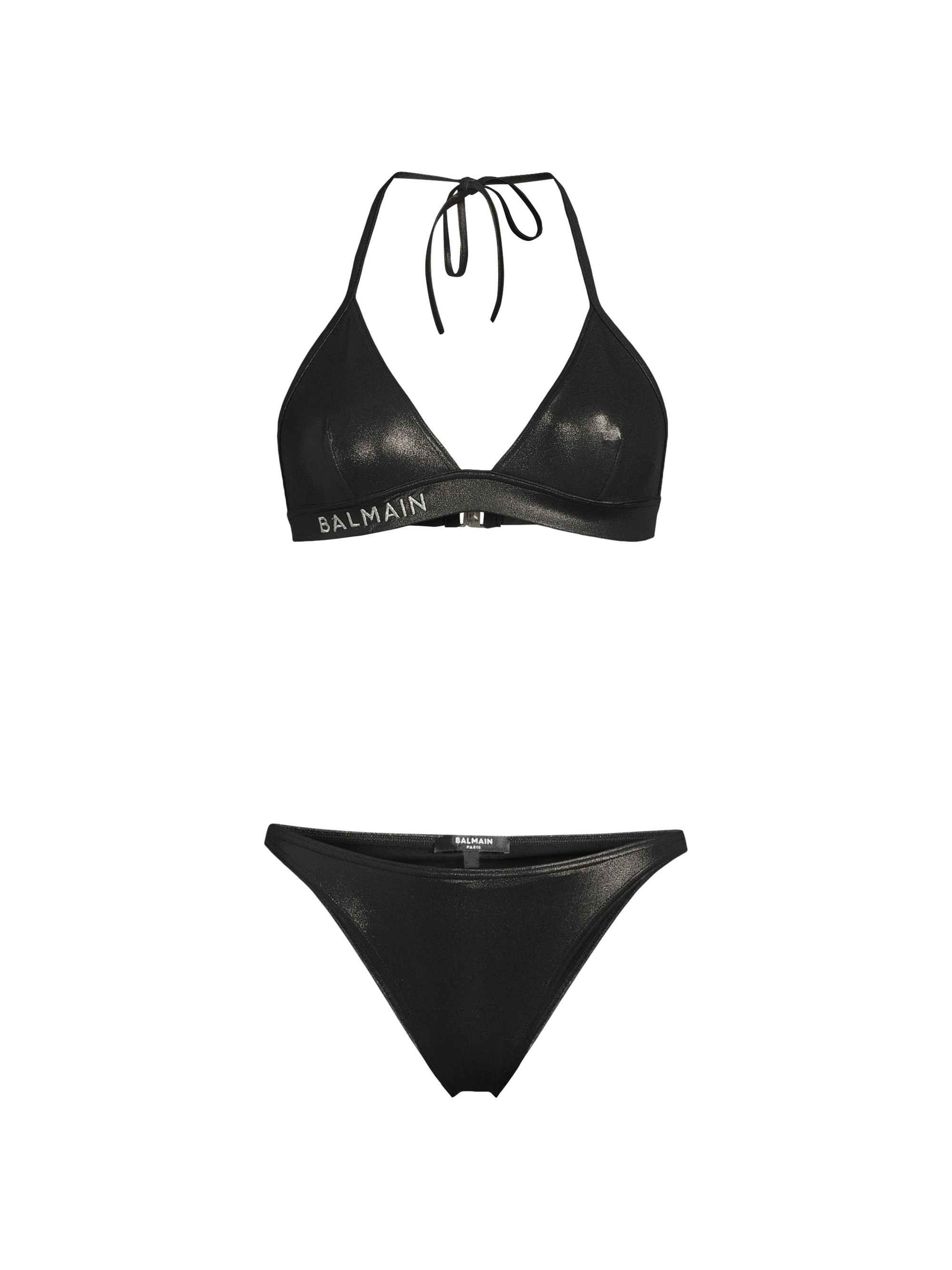 Balmain Women's Metallise Triangle Bikini Set - Black