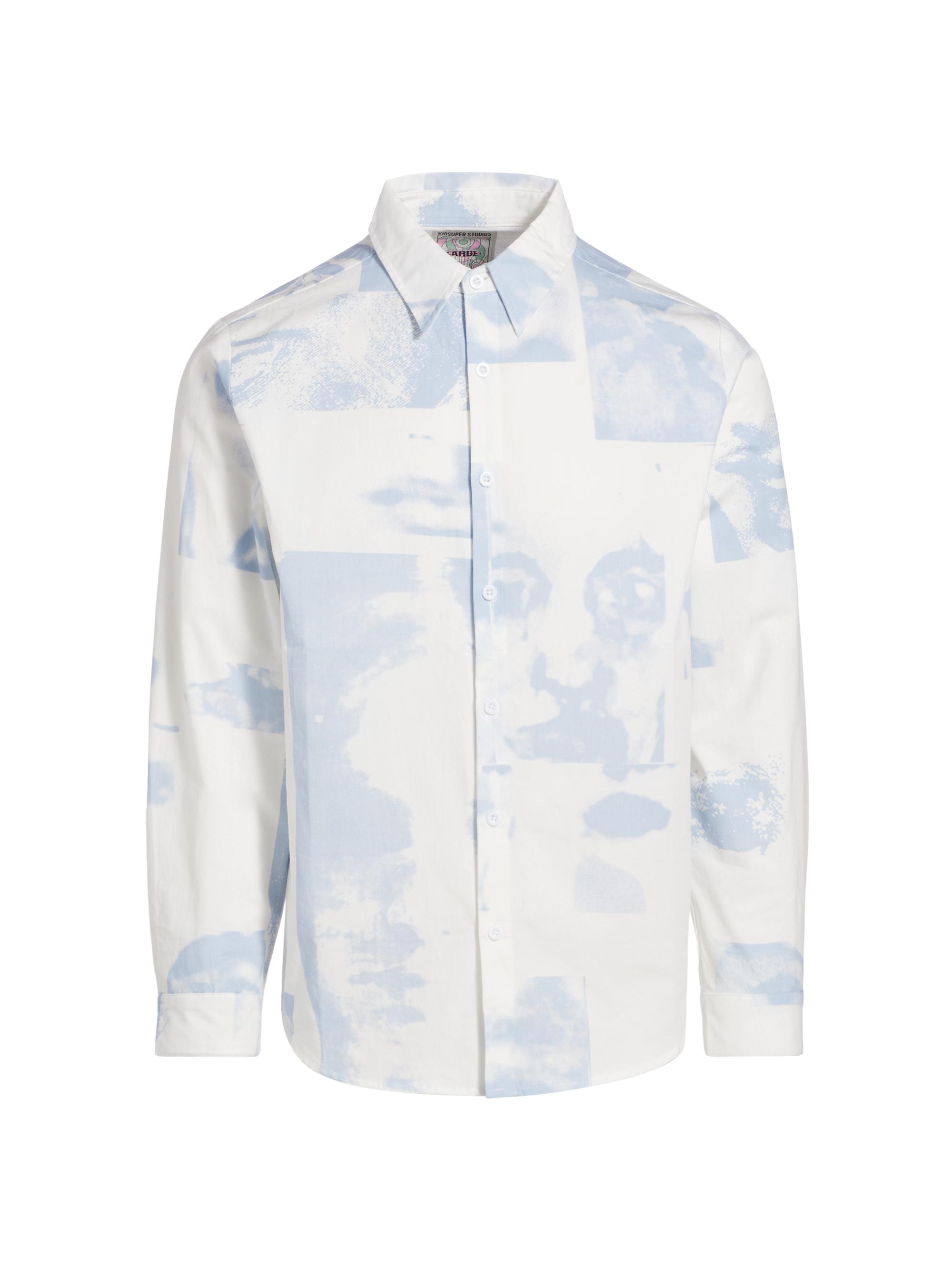 KidSuper Men's Collage Faces Cotton Shirt - White Blue