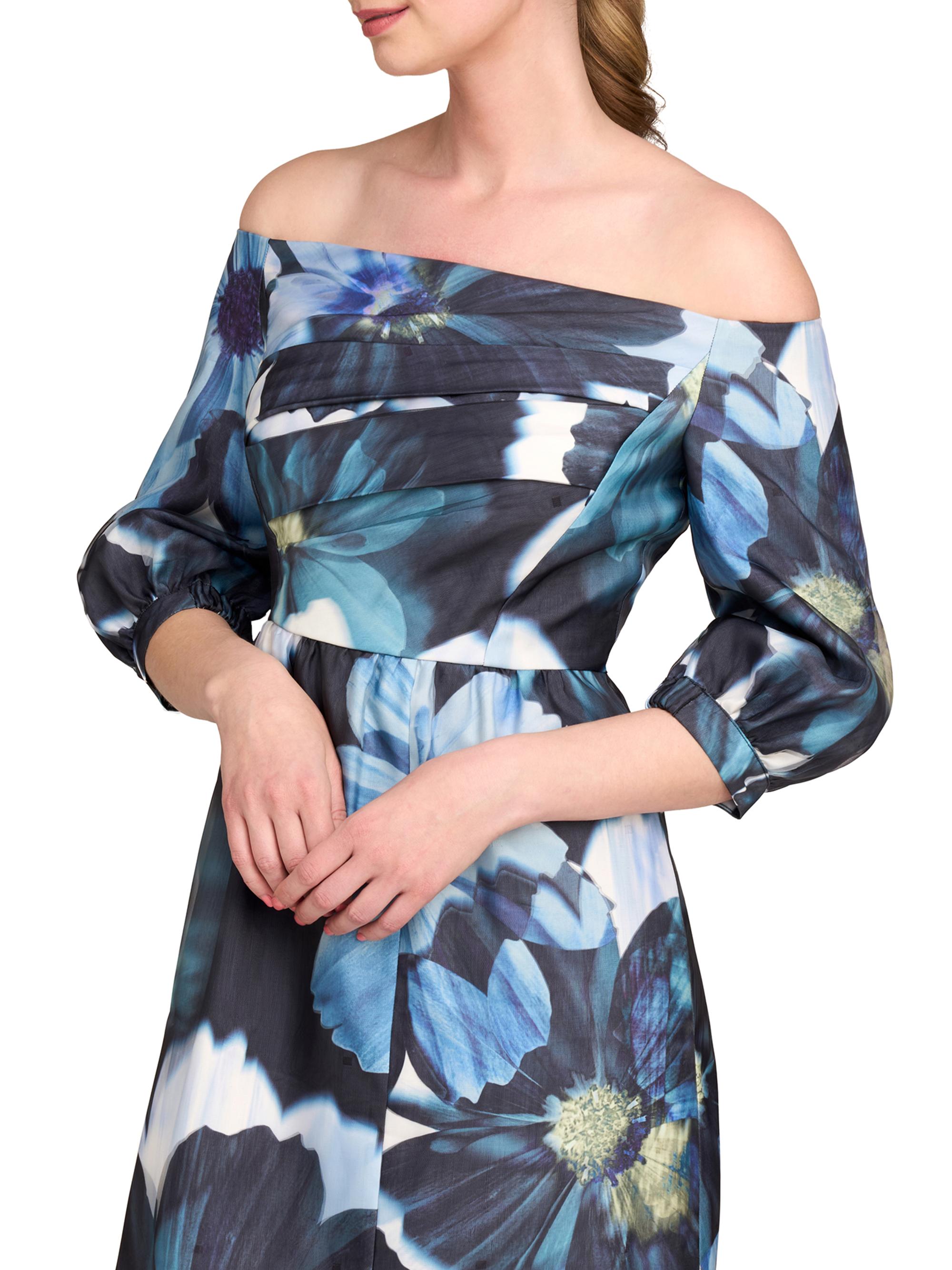 kay unger off the shoulder dress Kay Unger Women's Carissa Floral One-Shoulder Gown - Deep Navy