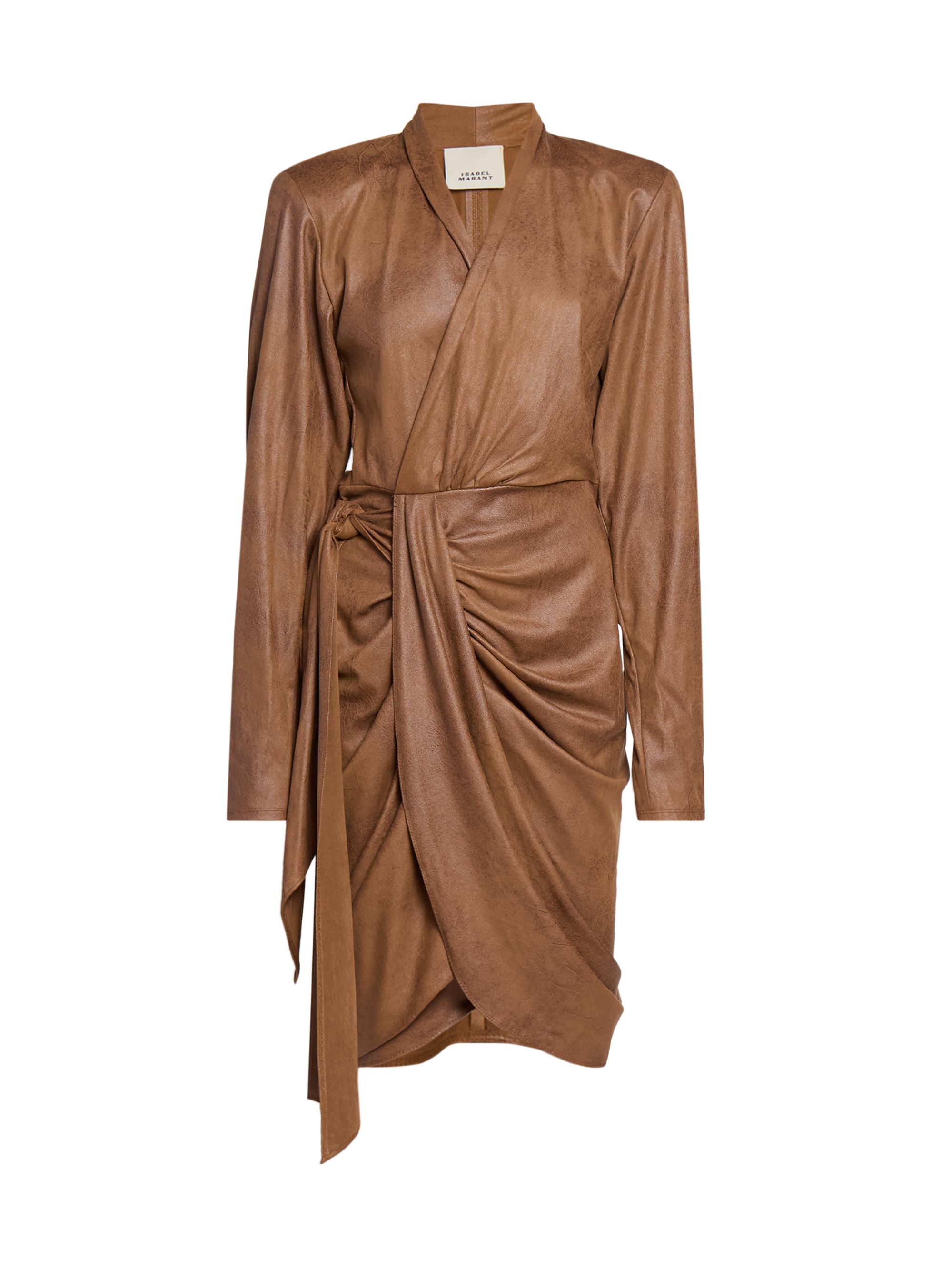 Isabel Marant Women's Aleora Draped Faux Leather Wrap Dress - Cognac