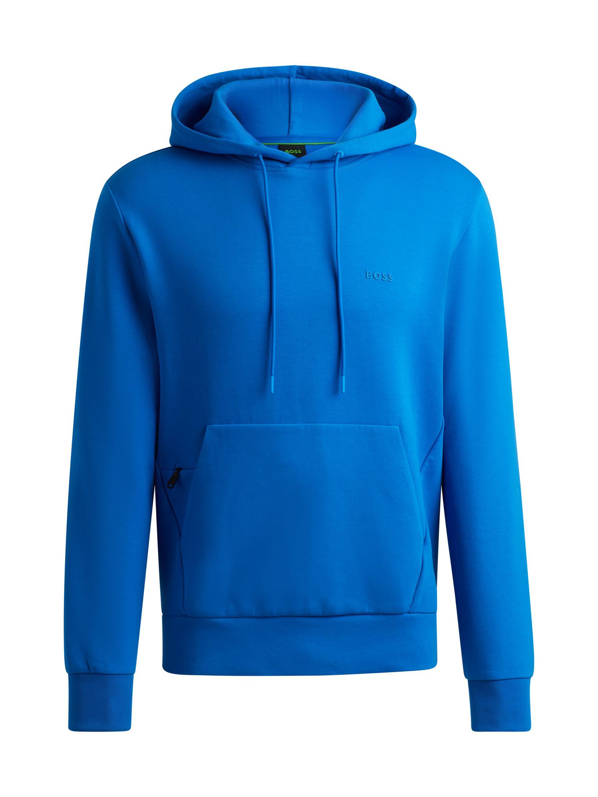BOSS Men's Stretch-Cotton Hoodie with Sandwich Logo - Blue