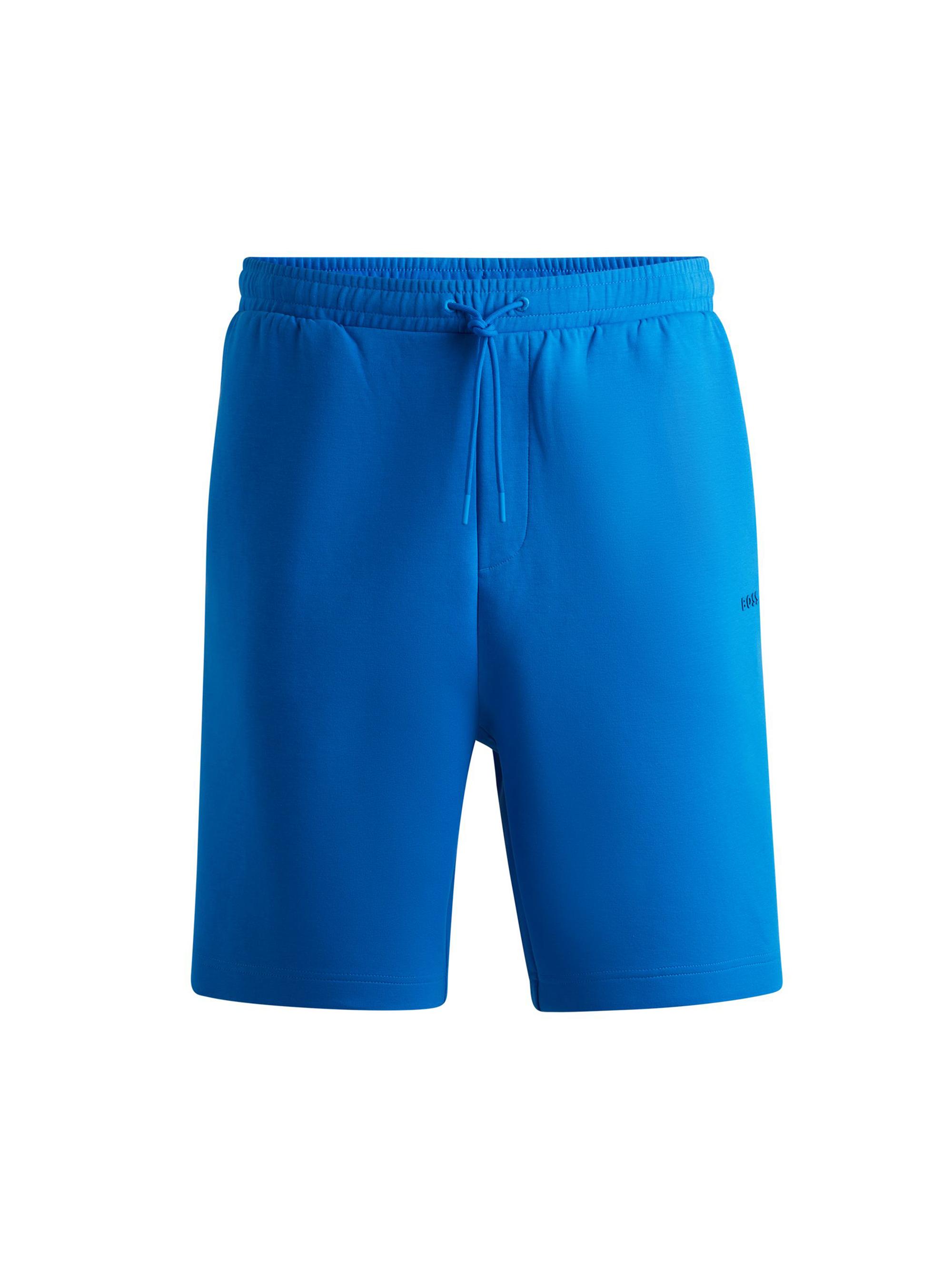 BOSS Men's Stretch-Cotton Regular-Fit Shorts with Sandwich Logo - Dark Blue