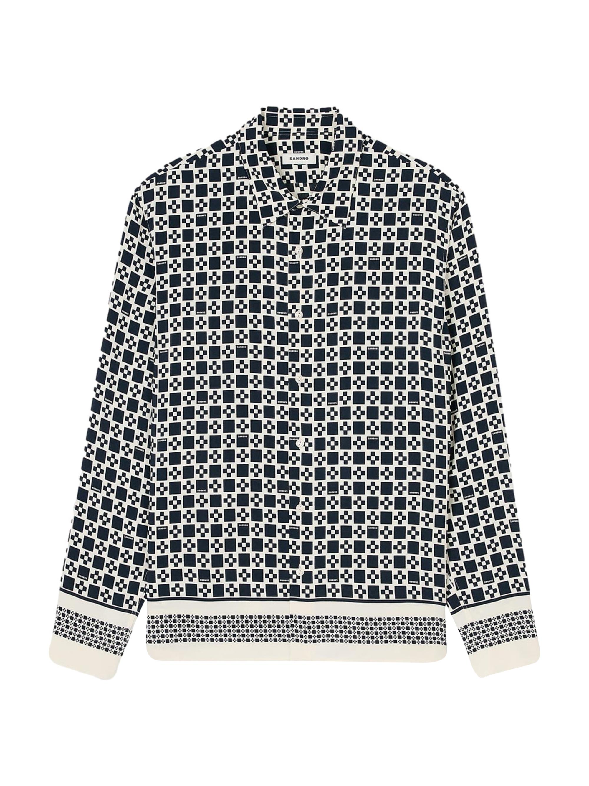 Sandro Men's Square Cross Motif Flowing Shirt - Navy Blue