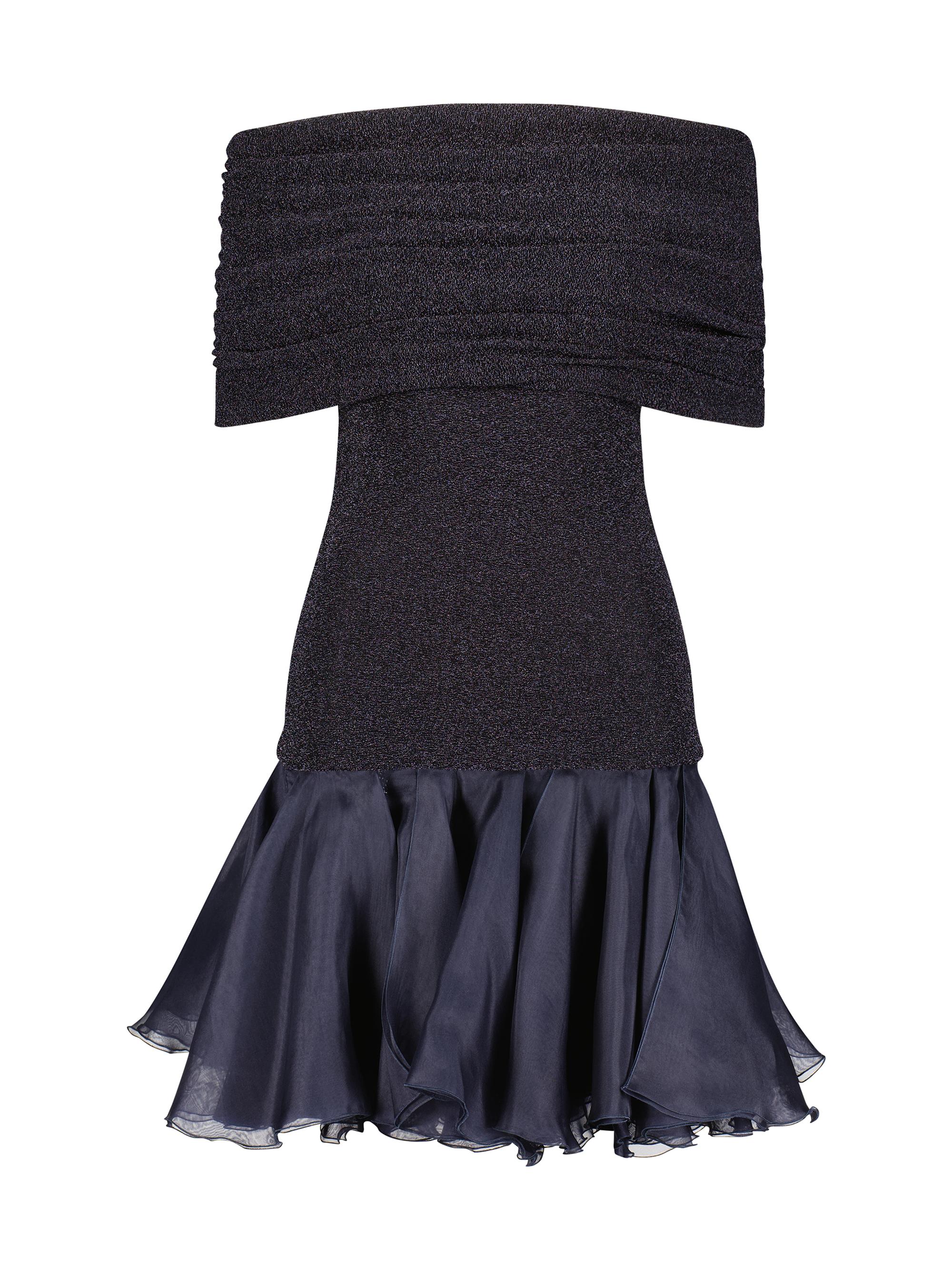 Marina Moscone Women's Waisted Bubble Dress with Bias Panels - Navy Silver