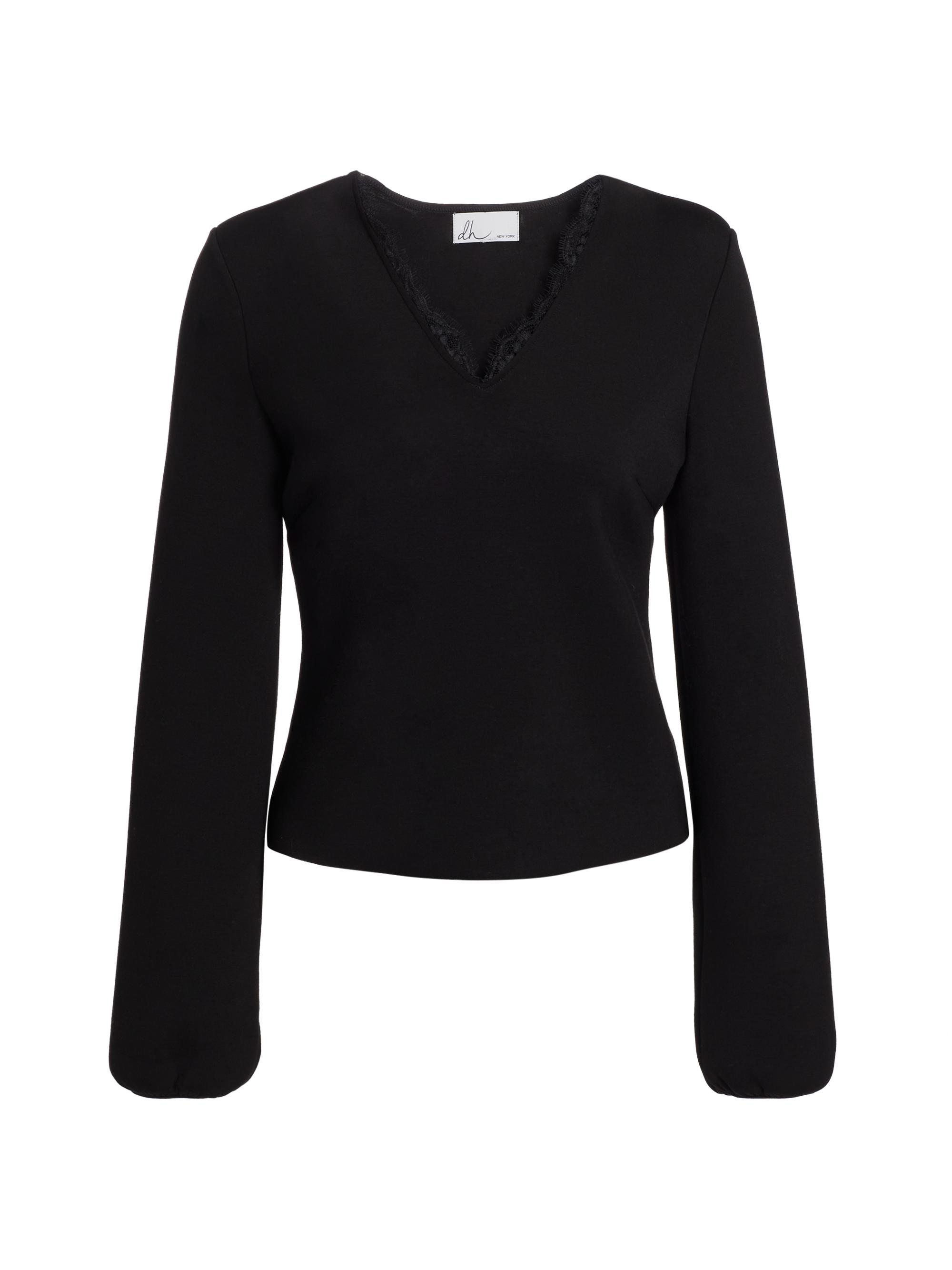 dh New York Women's Felicity Lace-Trim V-Neck Top - Black