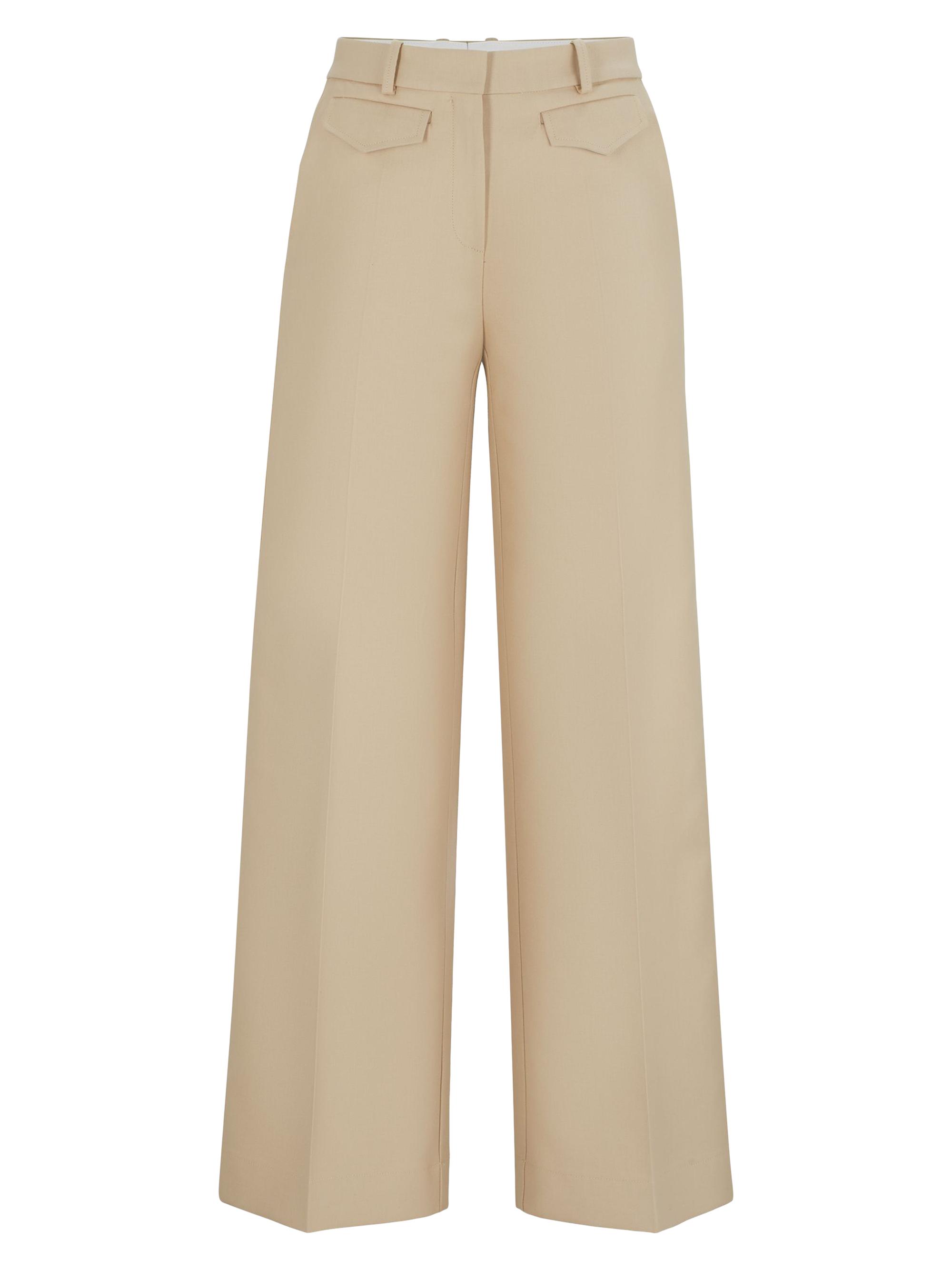 BOSS Women's Relaxed Fit Trousers in a Cotton Blend - Beige Khaki