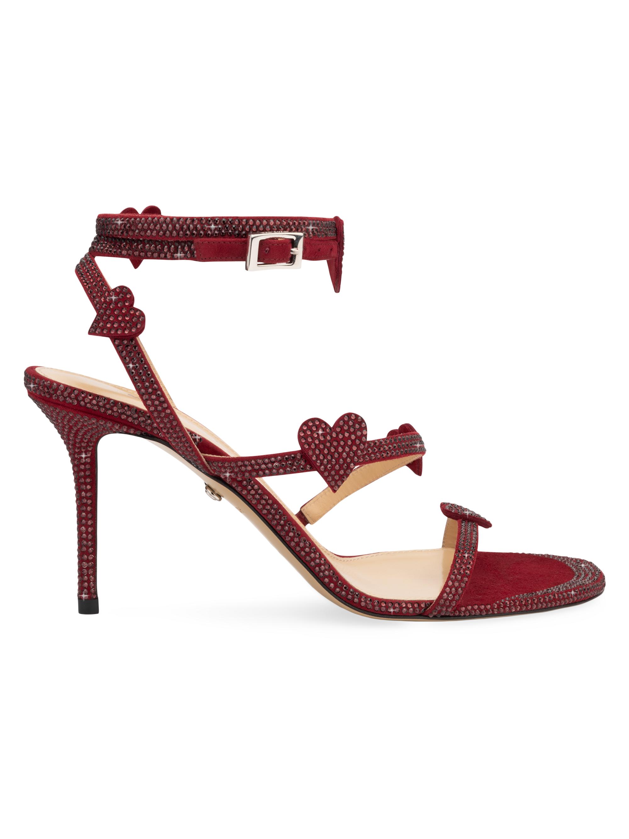 Mach & Mach Women's Petit Coeur 85MM Strass Suede Sandals - Bordeaux