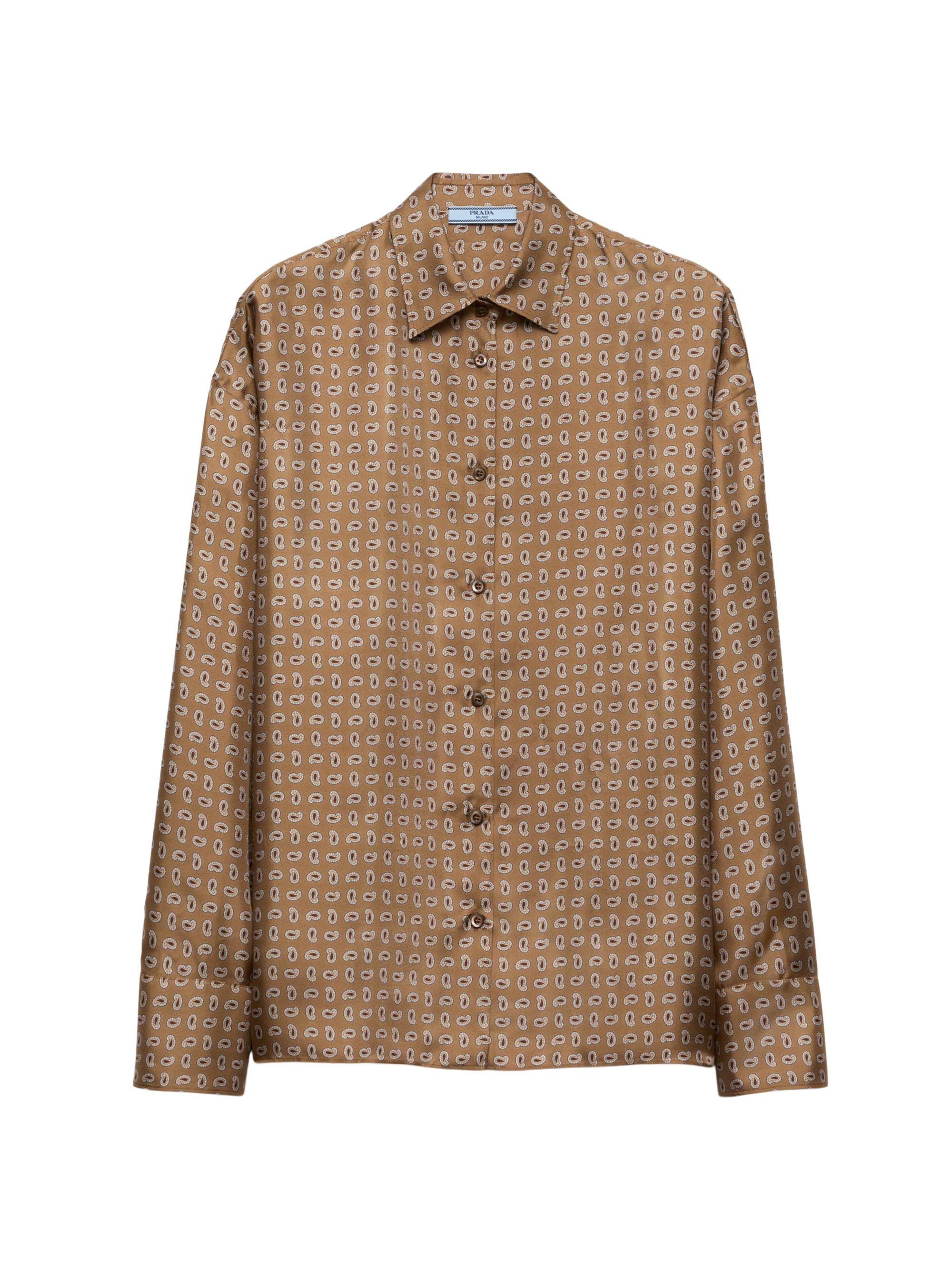 Prada Women's Printed Twill Silk Shirt - Blue