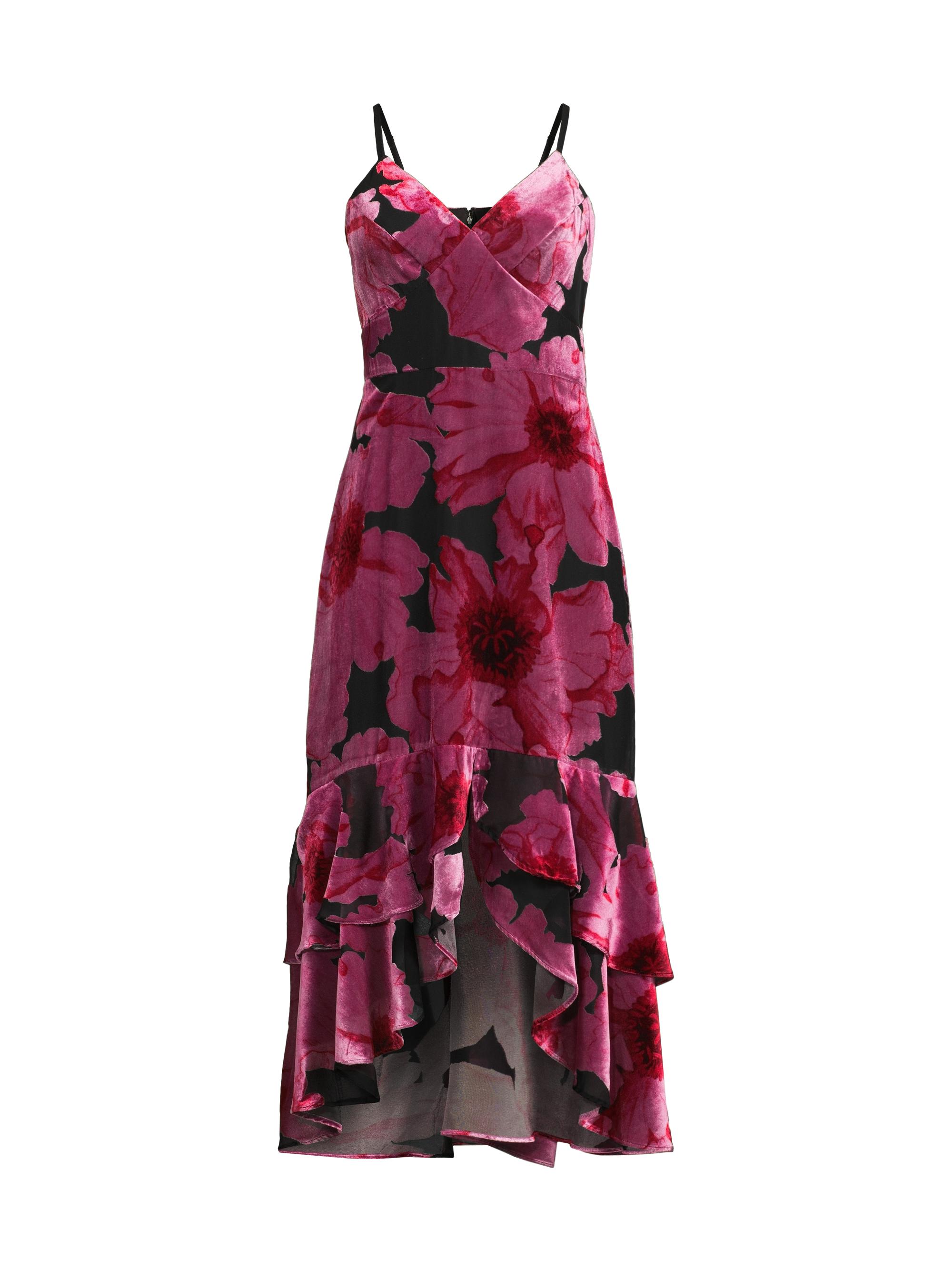 Hutch Women's Royce Velvet High-Low Dress - Black Pink Floral