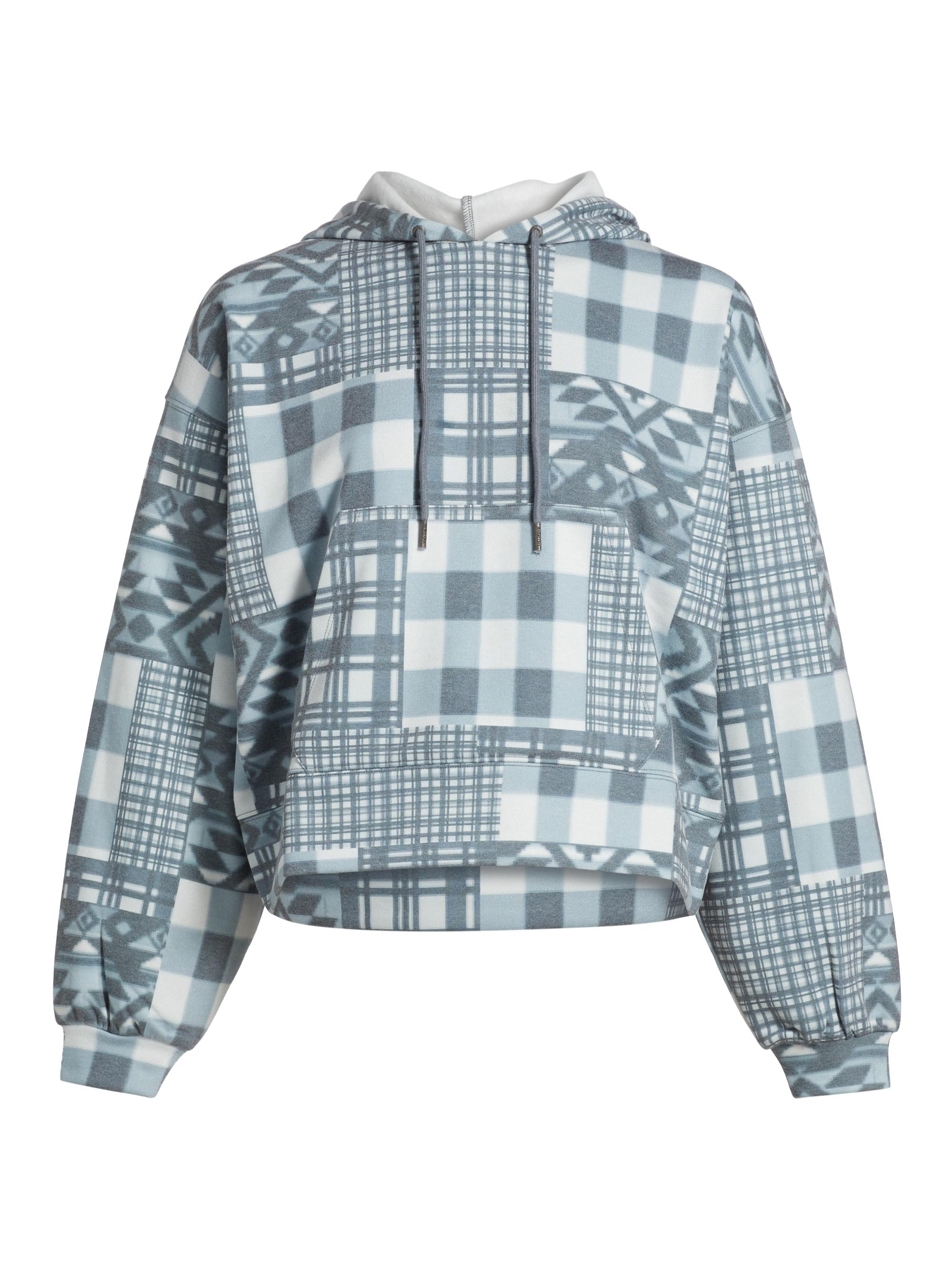 Stellae Dux Women's Patchwork Printed Hoodie - Cabin Blues
