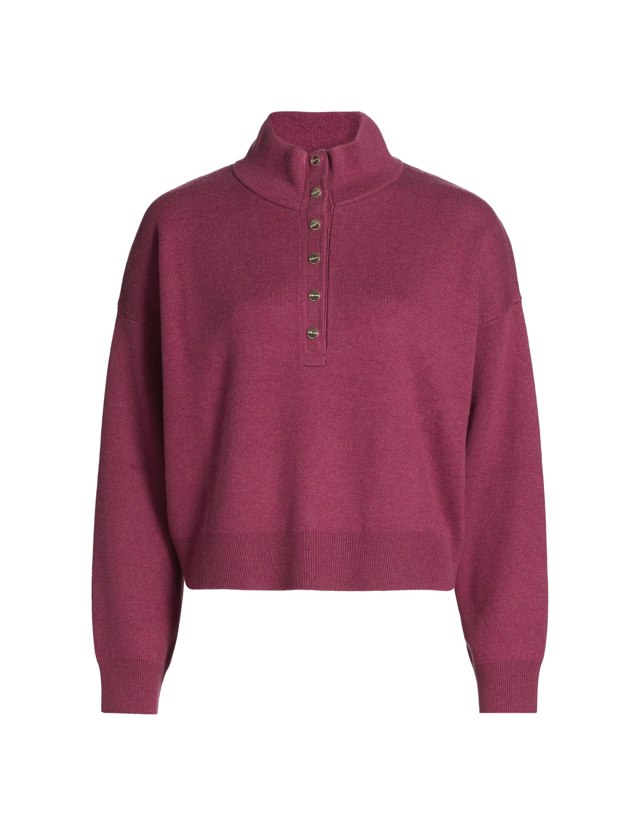 Stellae Dux Women's Snap Placket Funnel Neck Sweater - Raspberry