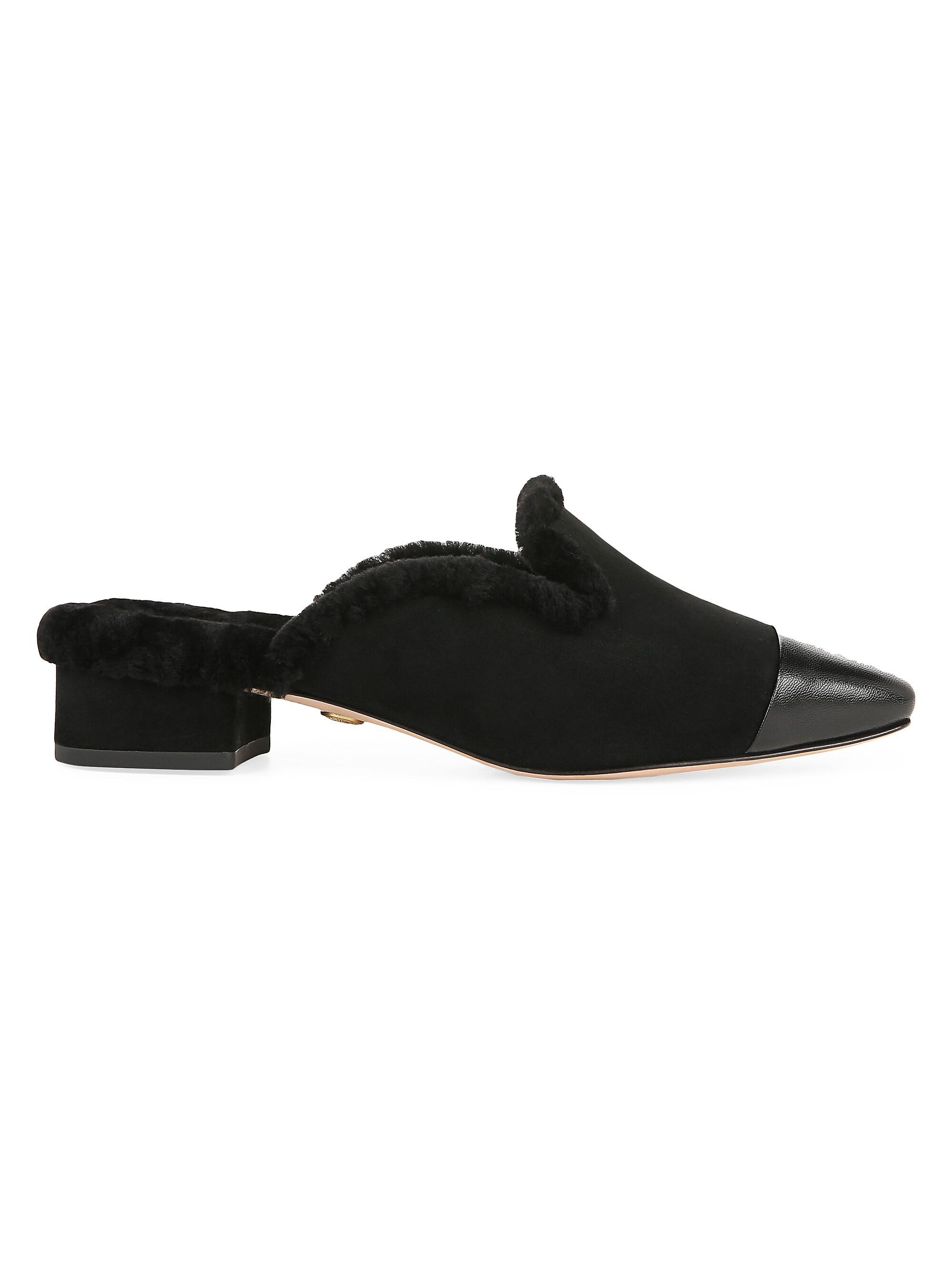 Veronica Beard Women's Cecile Shearling -Trimmed Suede Mules - Black