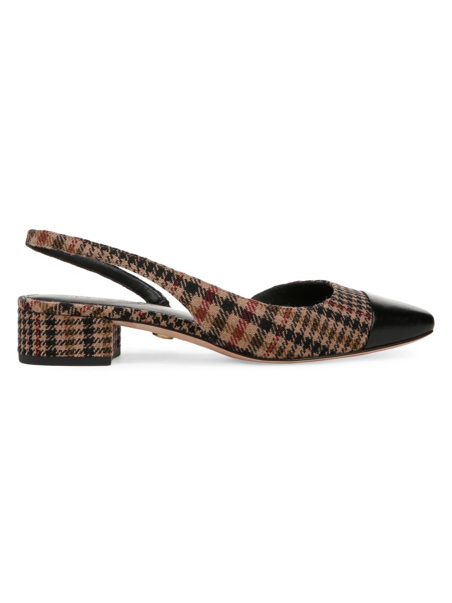 Veronica Beard Cecile 25MM Leather Cap-Toe Plaid Slingback