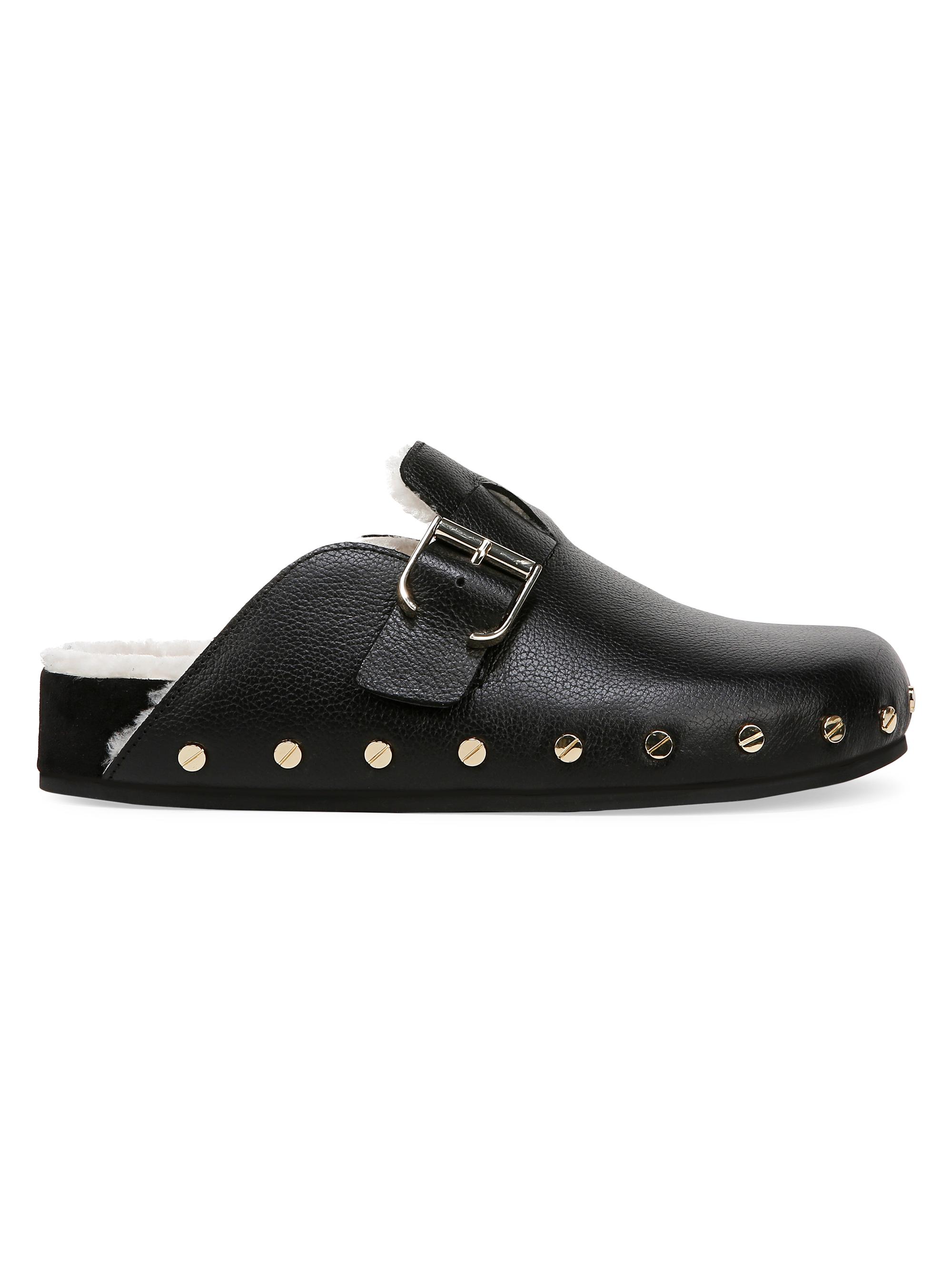 Veronica Beard Women's Fern-2 Shearling-Trimmed Leather Mules - Black