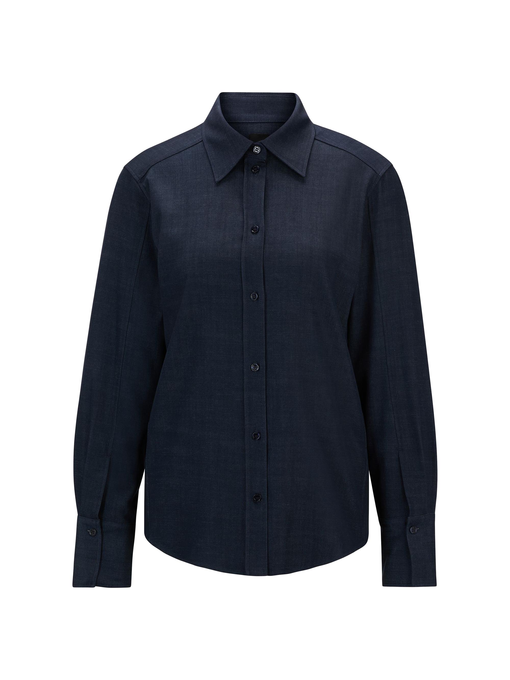 BOSS Women's Regular Fit Blouse in Denim Effect Twill - Dark Blue