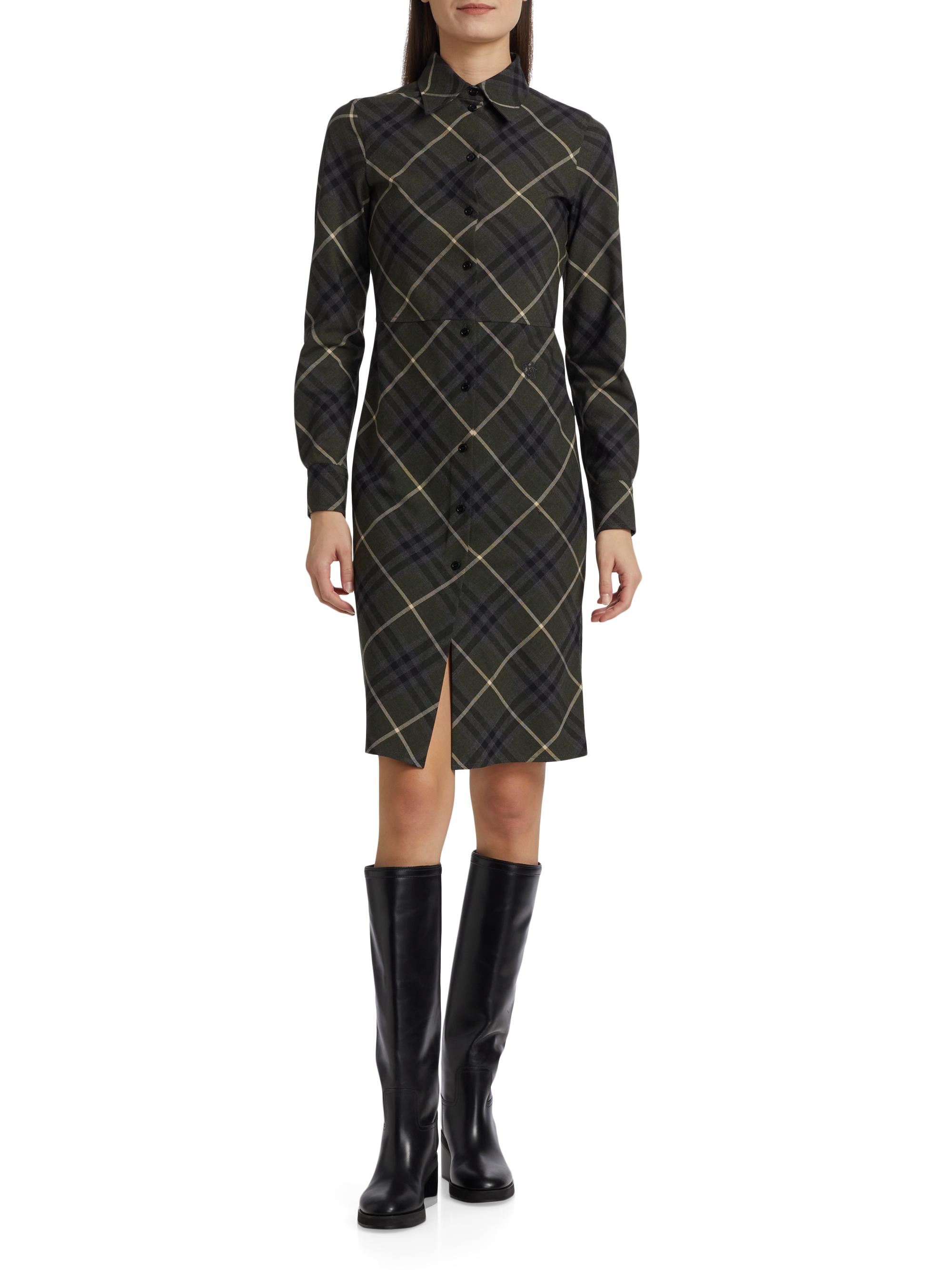 Burberry Check Wool-Blend Slim-Fit Shirtdress | Saks Fifth Avenue