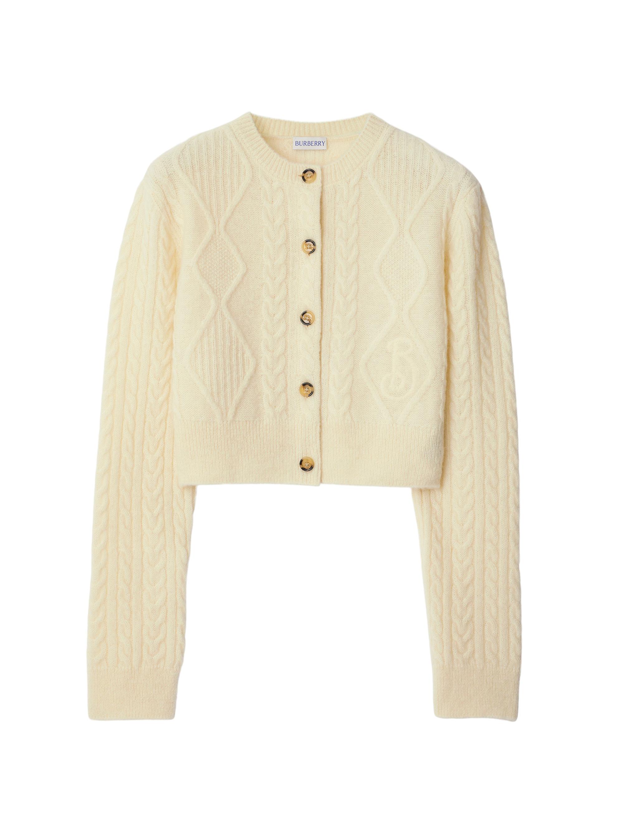 Burberry Women's Alpaca Wool-Blend Cable-Knit Crop Cardigan - Snow