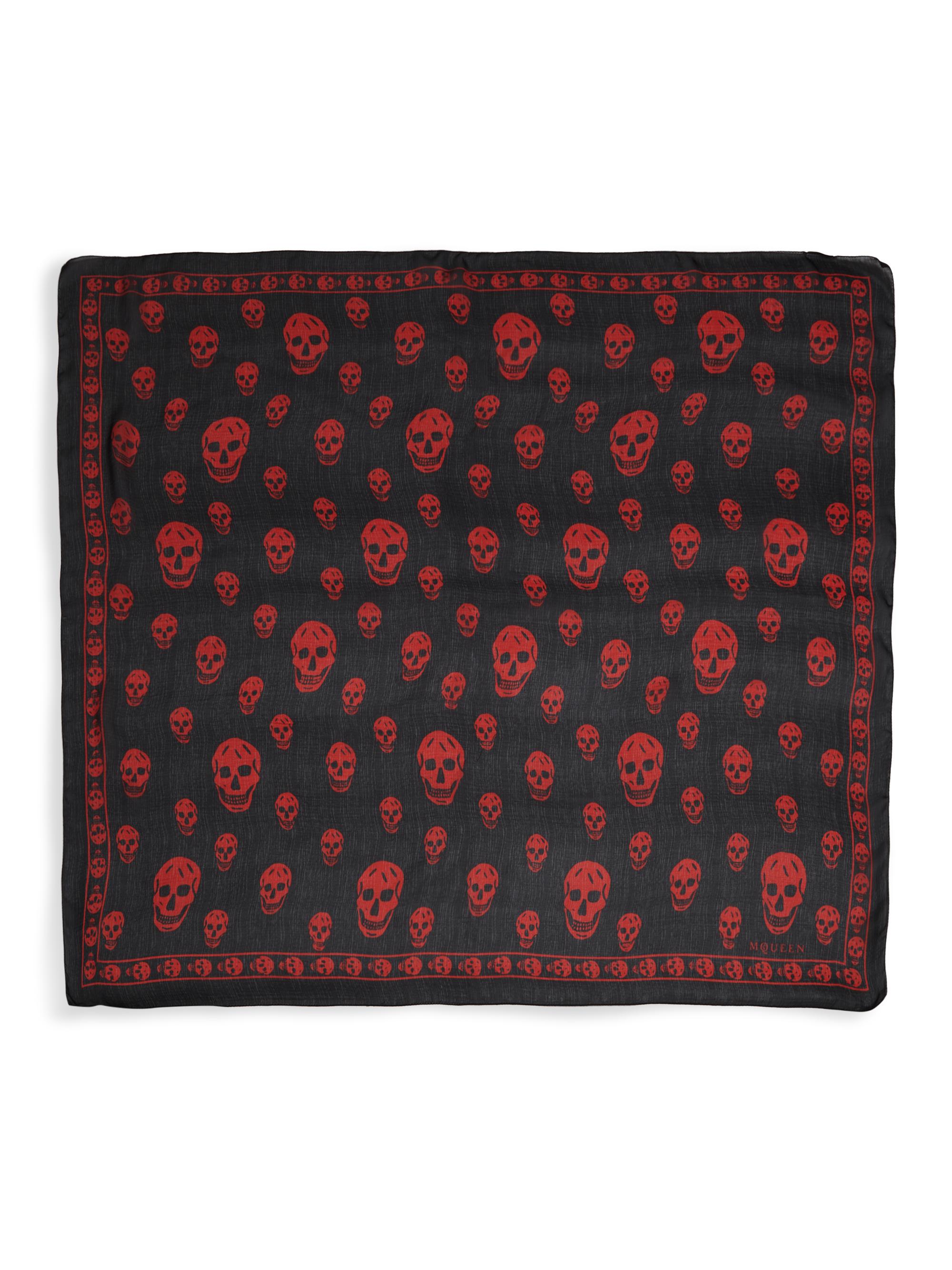 McQueen Men's Classic Skull Silk Foulard - Black Red