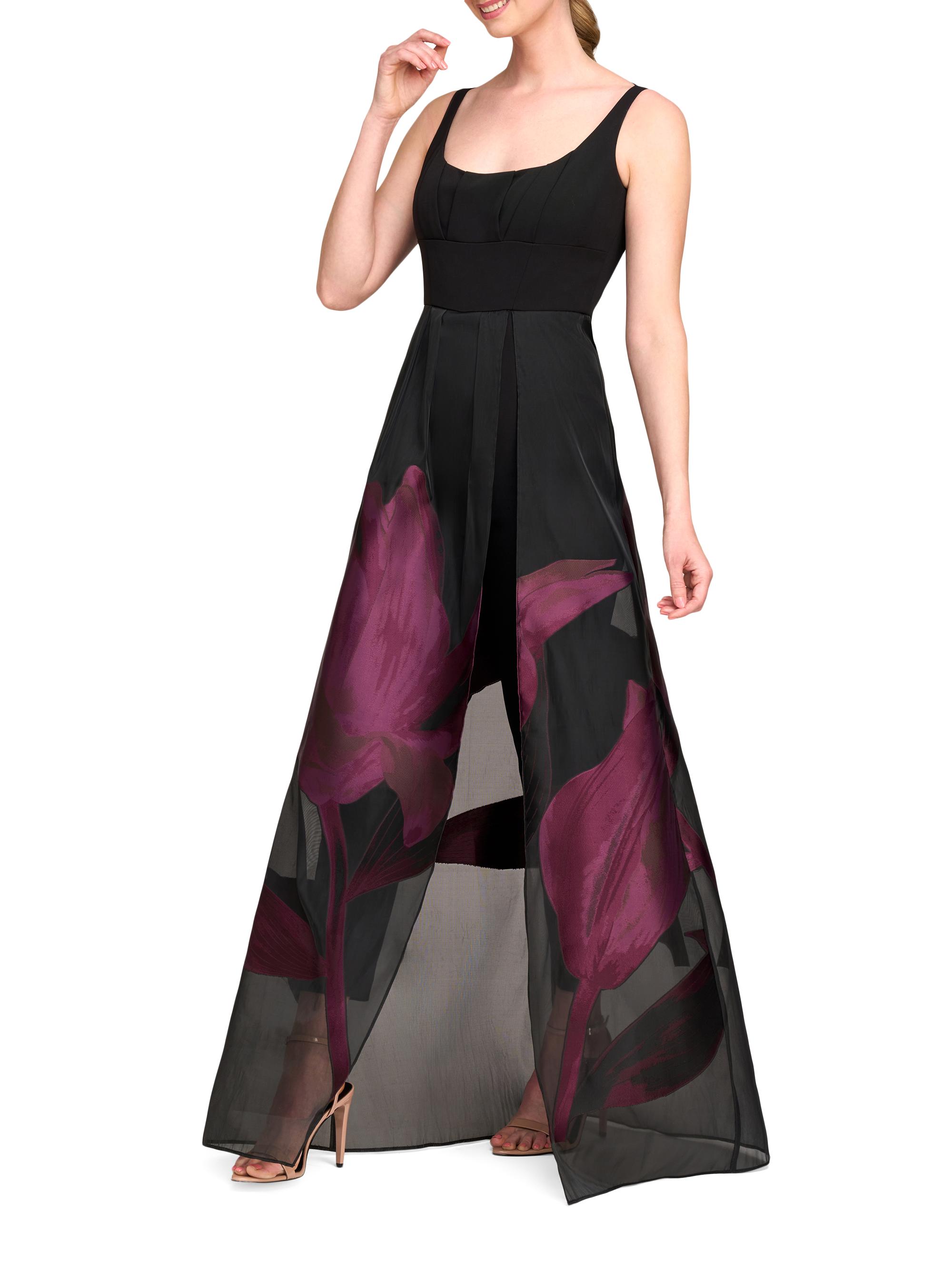 Kay Unger Women's Maeve Floral Walk-Thru Jumpsuit - Black Fig