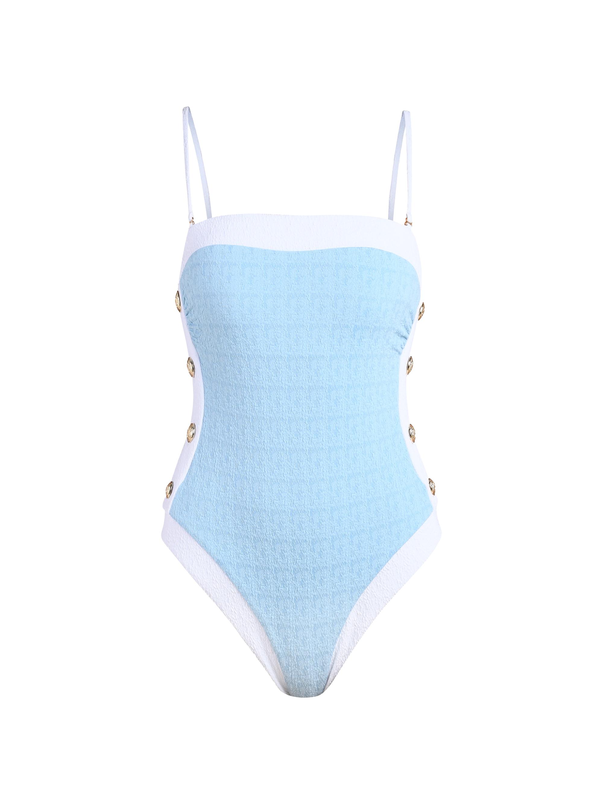 L'AGENCE Women's Colorblock Chic Tory Bandeau One-Piece Swimsuit - Powder Blue