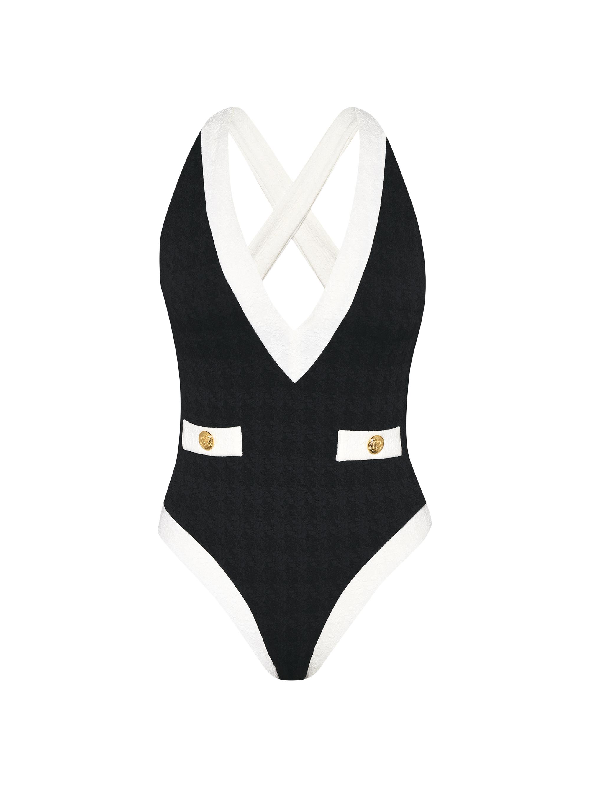 L'AGENCE Women's Colorblock Chic Lisa Plunge One-Piece Swimsuit - Black