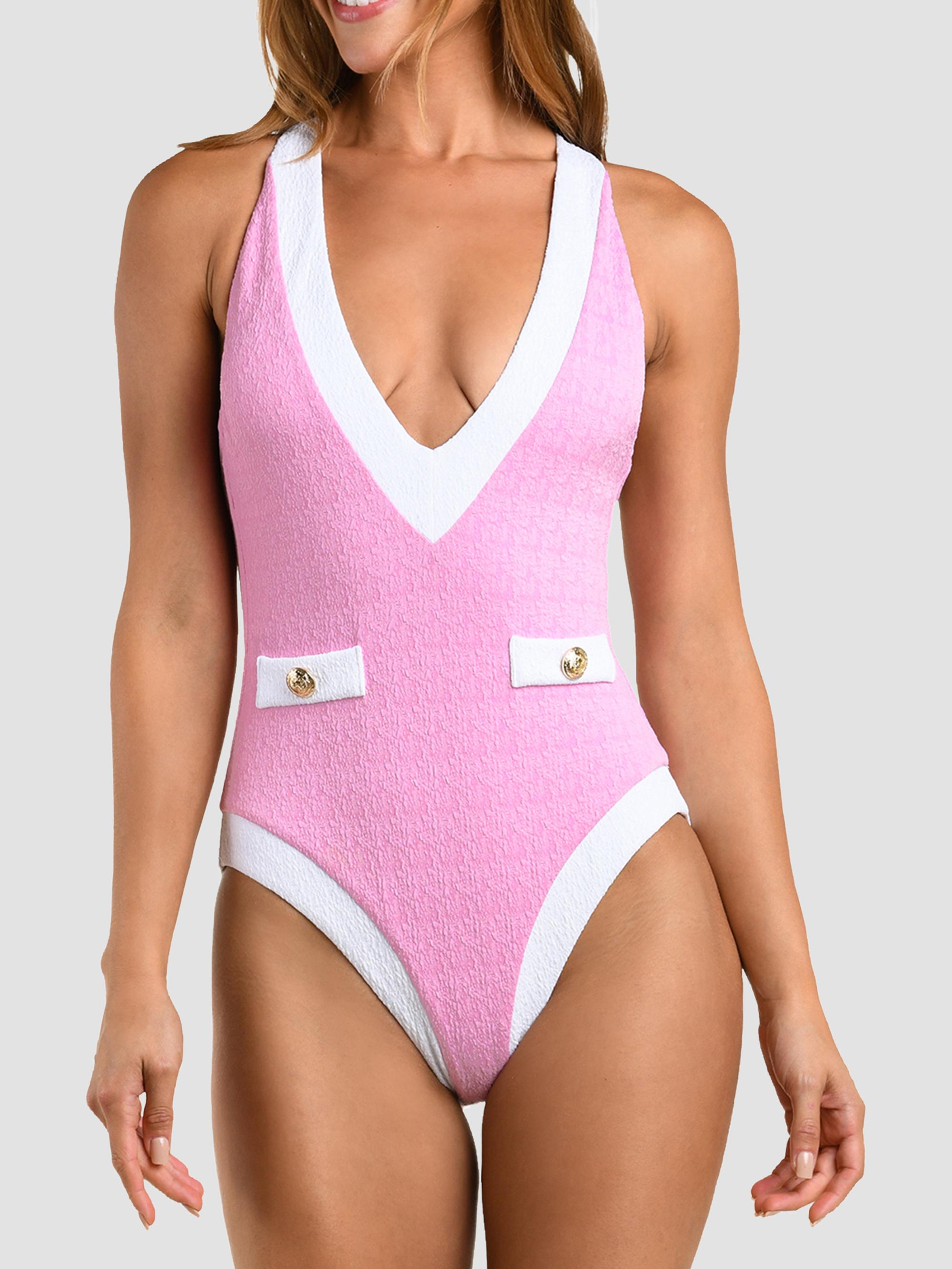 L'AGENCE Women's Colorblock Chic Lisa Plunge One-Piece Swimsuit - Blush | Thumbnail 4