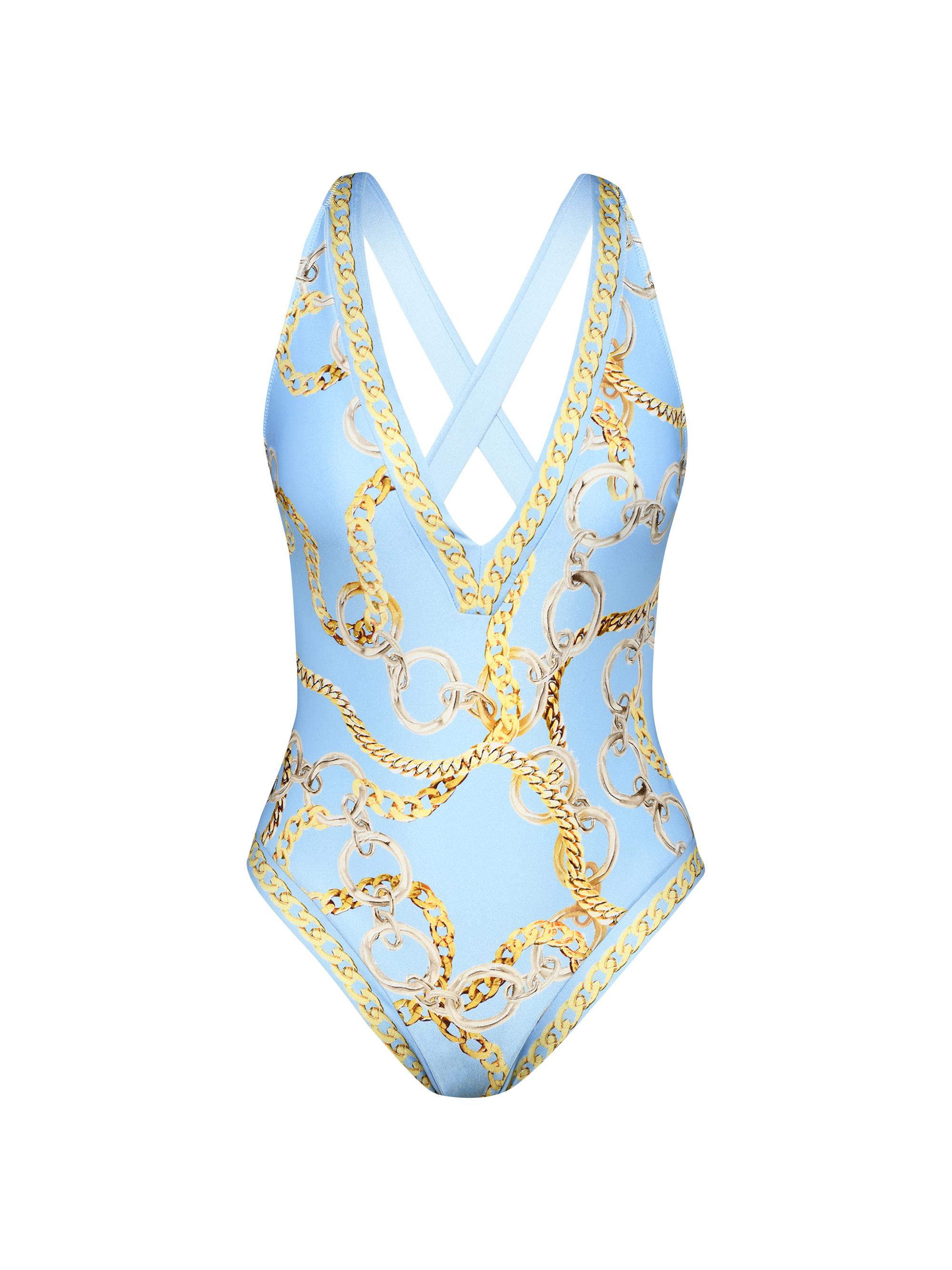 L'AGENCE Women's Oversized Chain Lisa One-Piece Swimsuit - Sky