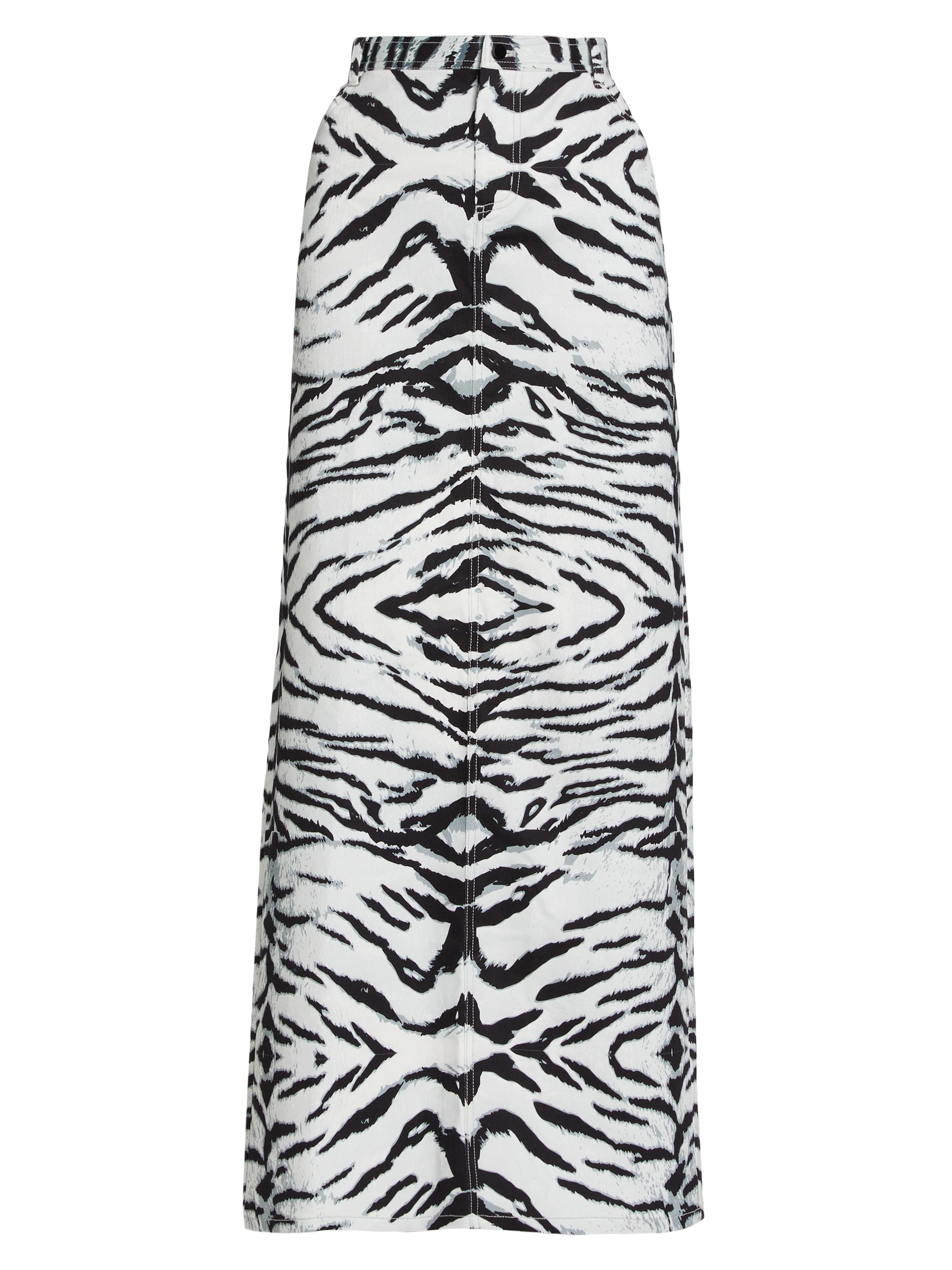 BruceGlen Women's Snow Tiger Denim Maxi Skirt - Black