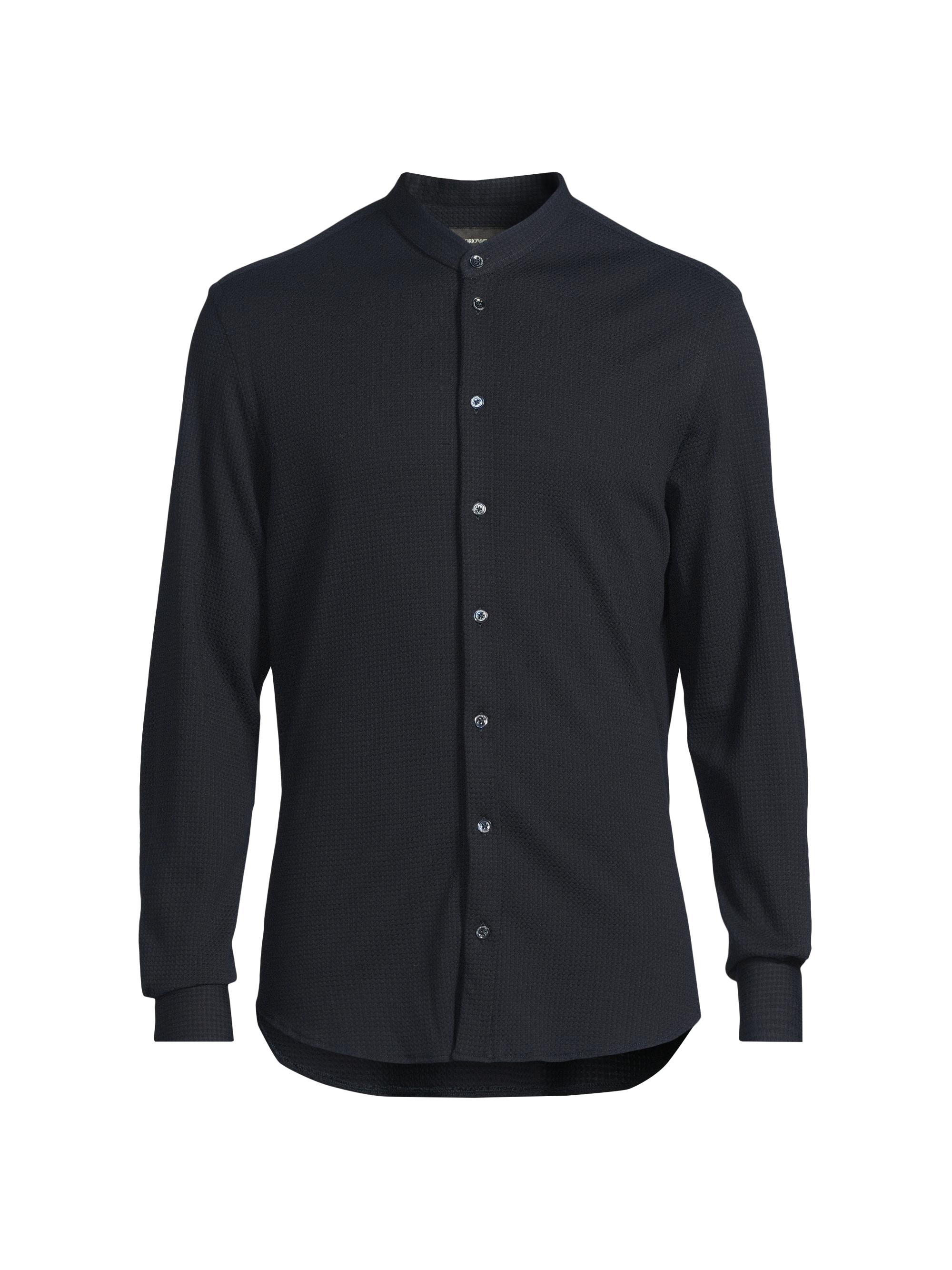 Emporio Armani Men's Textured Cotton-Blend Sportshirt - Navy
