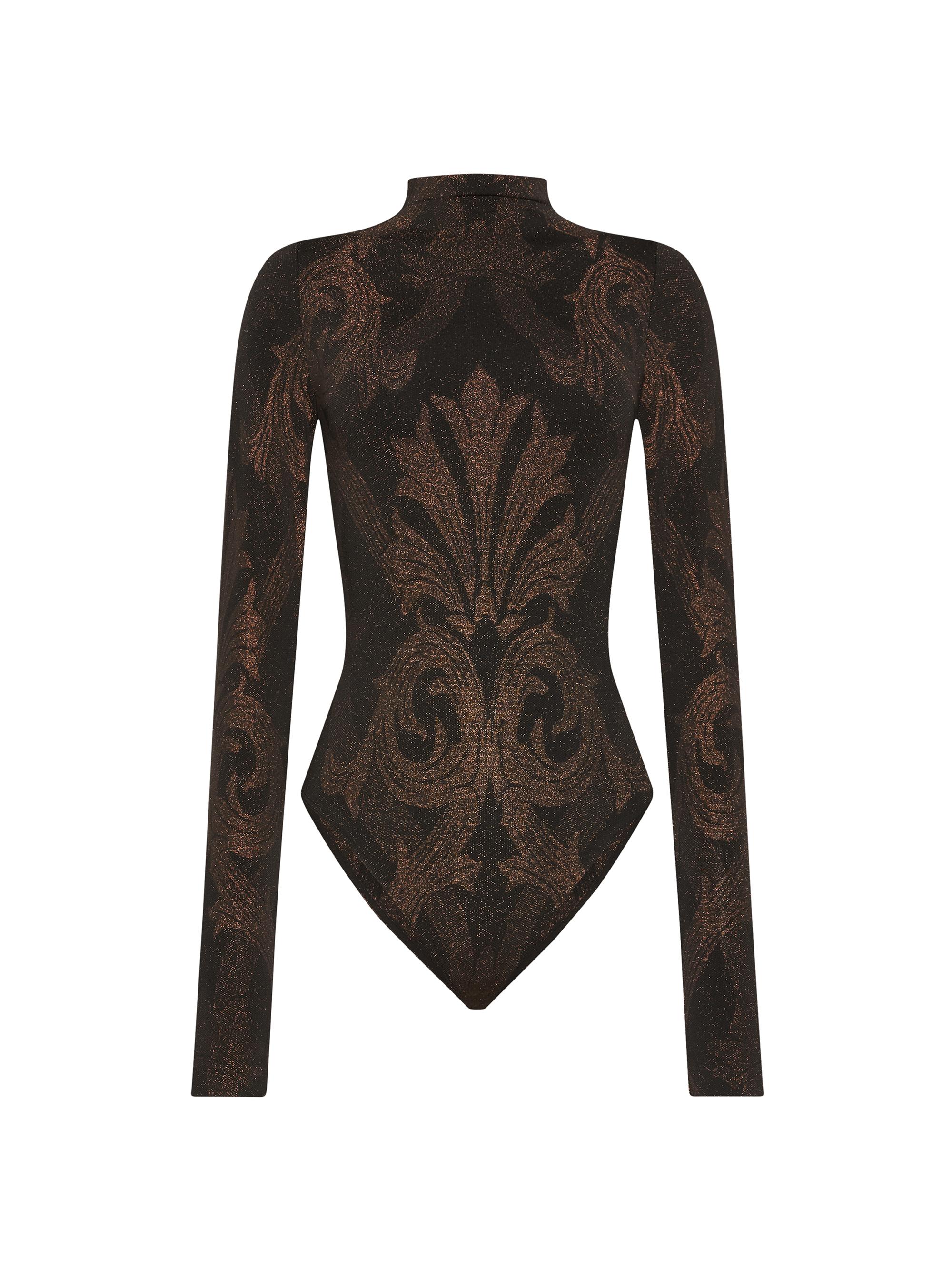 Wolford Women's Etro x  Shiny Patterned Metallic Paisley Jacquard Bodysuit - Black Copper