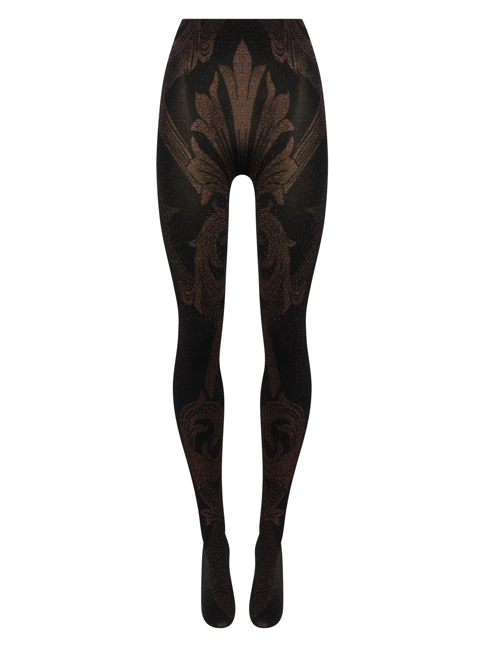 Wolford Women's Etro X  Shiny Patterned Metallic Jacquard Tights - Black Copper