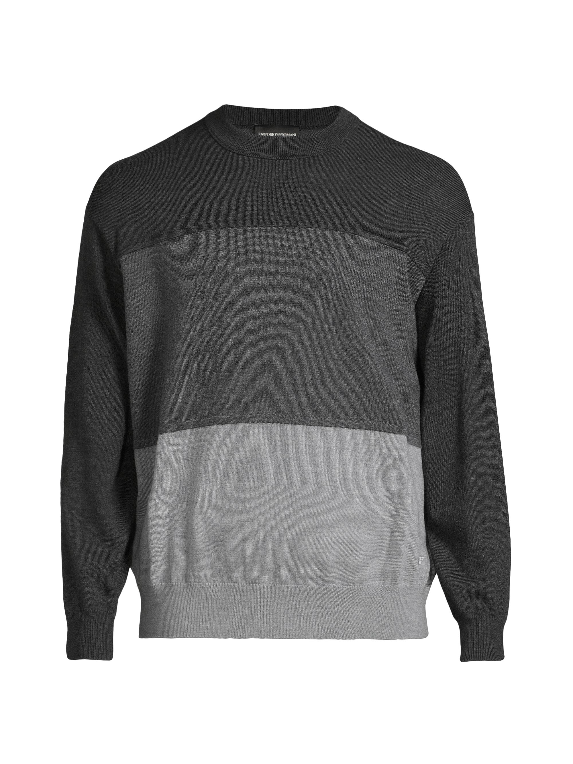 Emporio Armani Men's Gradient Striped Wool Sweater - Grey