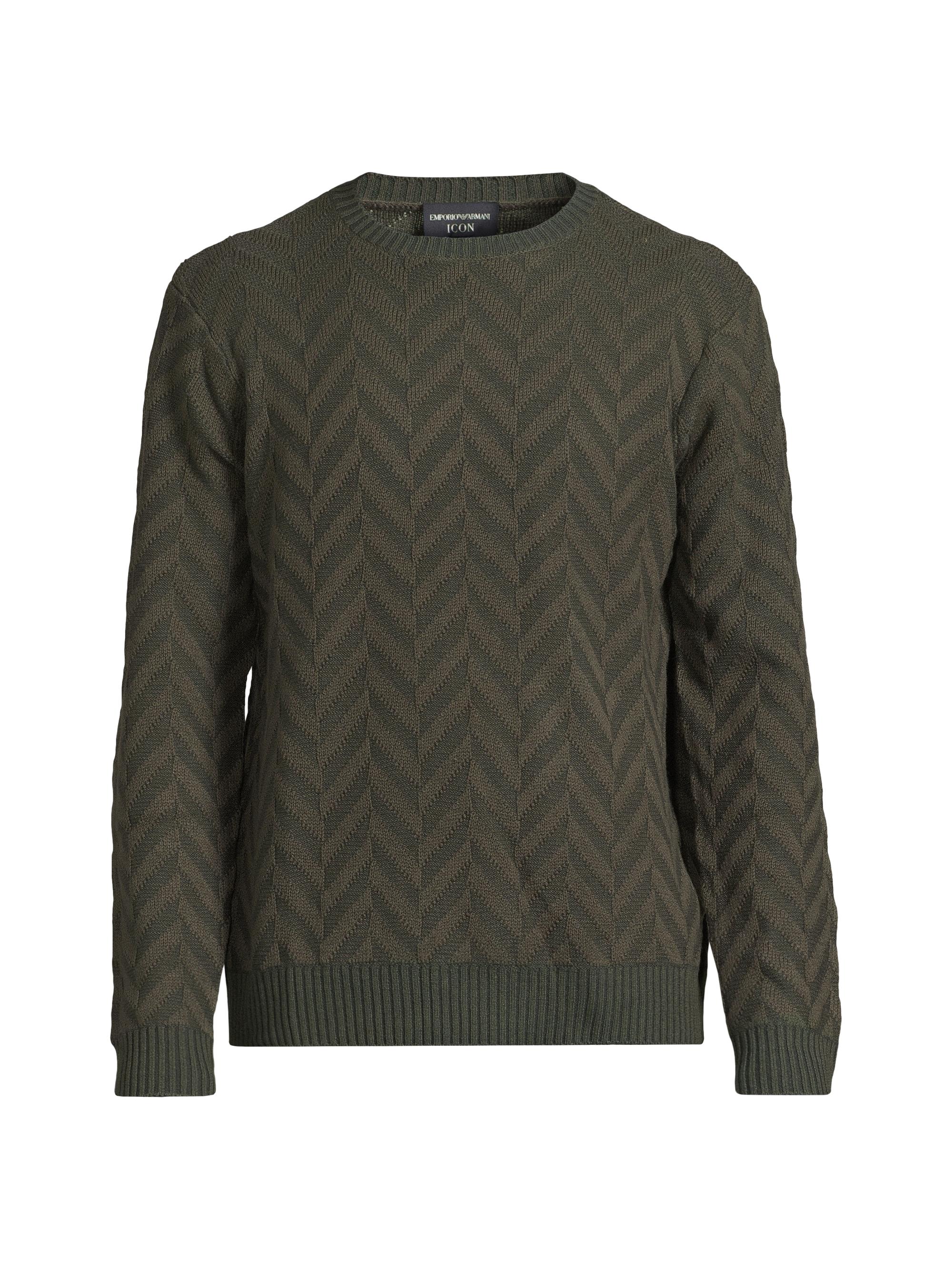 Emporio Armani Men's Wool Chevron Crewneck Sweater - Green