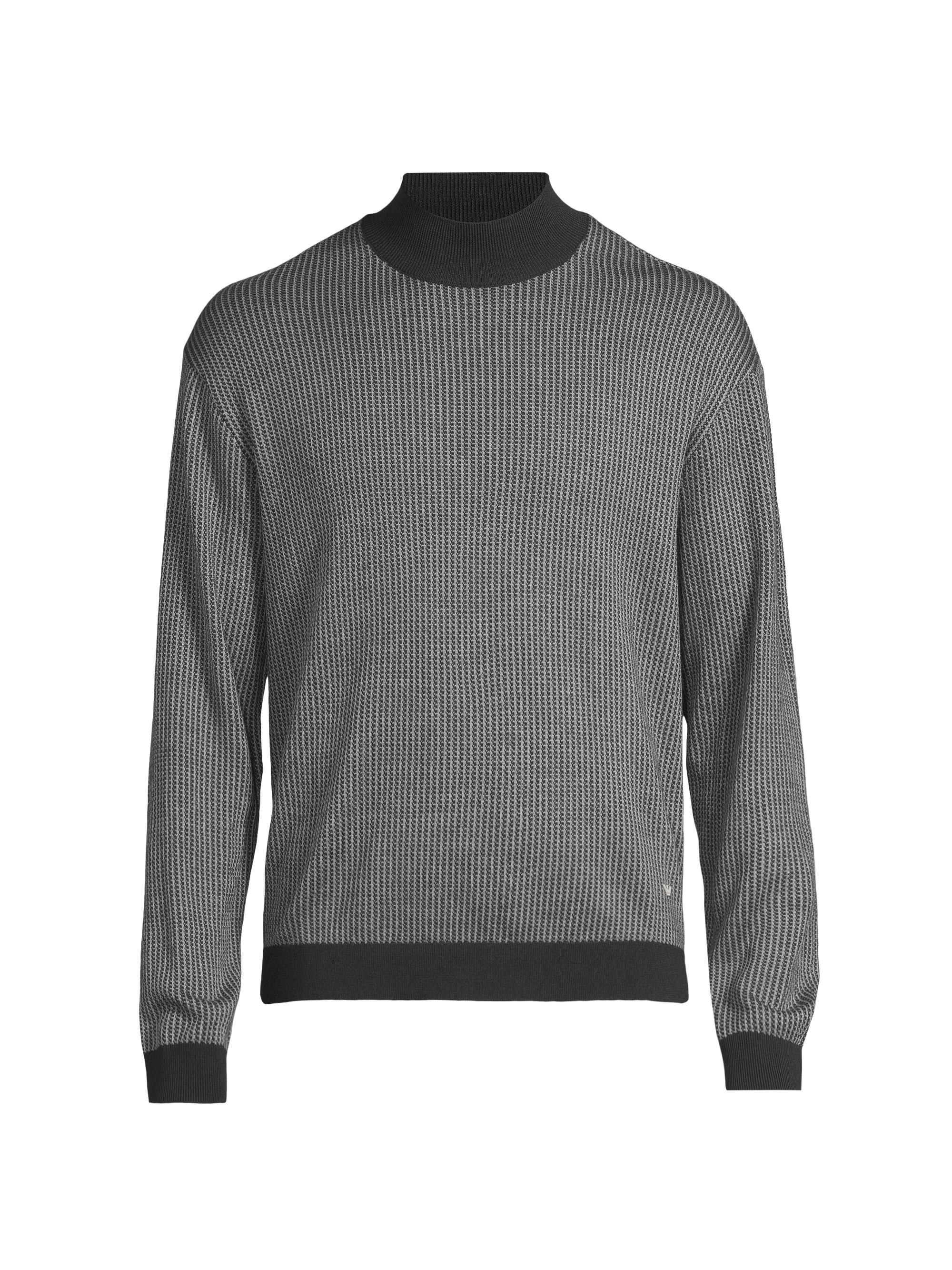 Emporio Armani Men's Micro Pattern Crewneck Sweater - Grey Black
