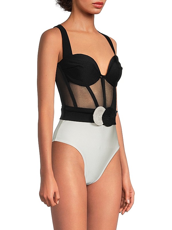 Shop PatBO Jersey Sands Plunge Corset One-Piece Swimsuit Shop PatBO Jersey Sands Plunge Corset One-Piece Swimsuit