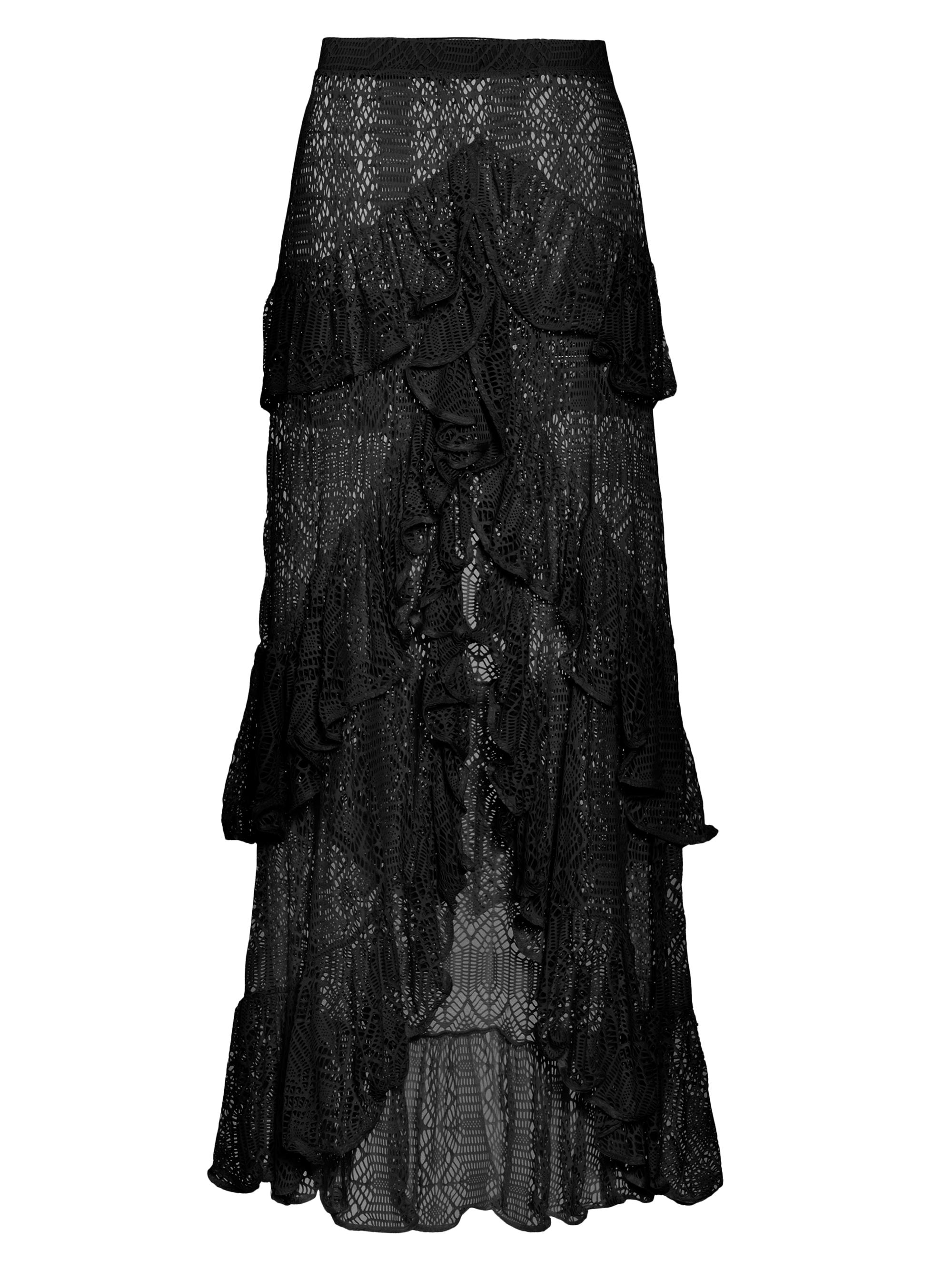 PatBO Women's Pine Ruffled Lace High-Low Maxi Skirt - Black