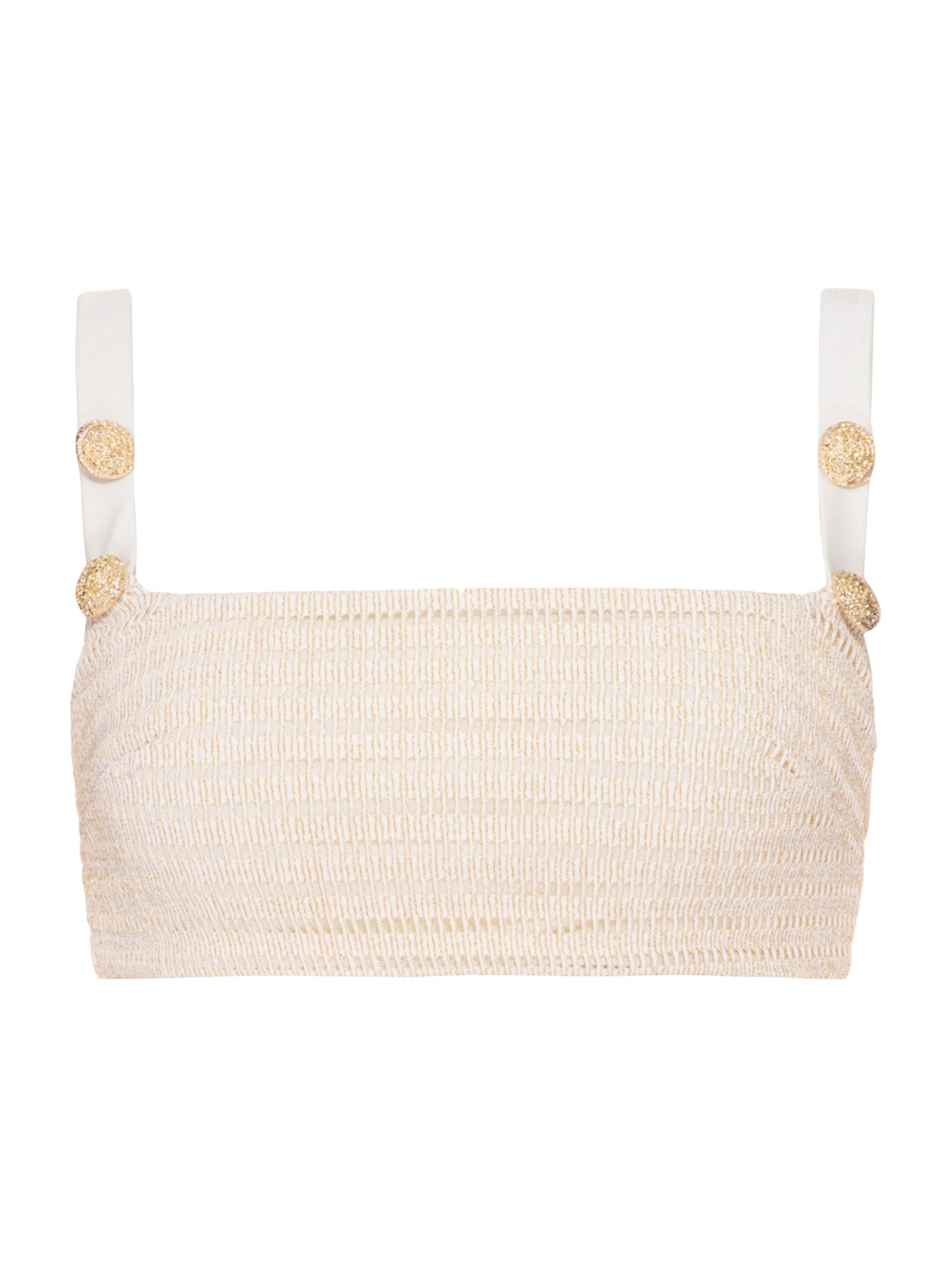 PatBO Women's Embellished Metallic Knit Bikini Top - Off White