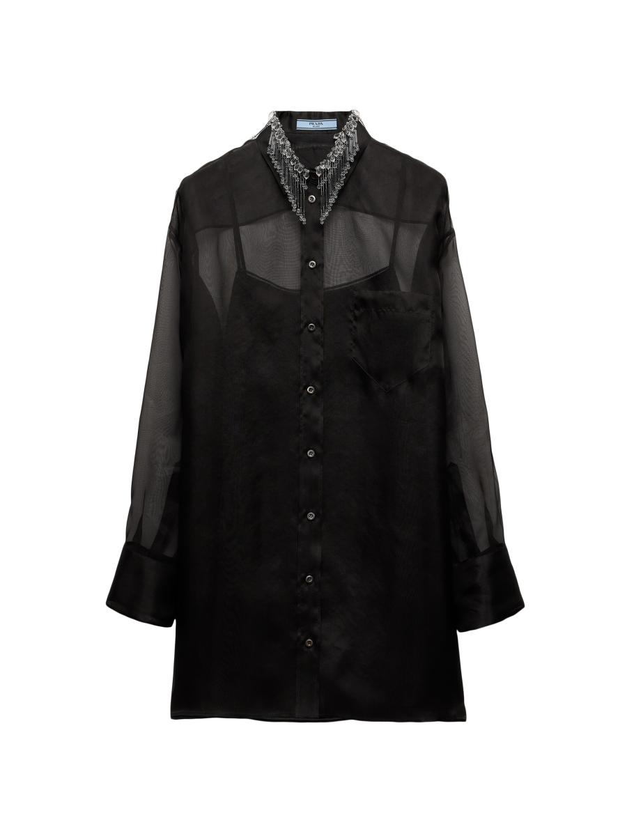 バックスタイルにアクセント☆PRADA☆Short strappy dress Prada Embroidered Organza Mini-Dress | Saks Fifth Avenue